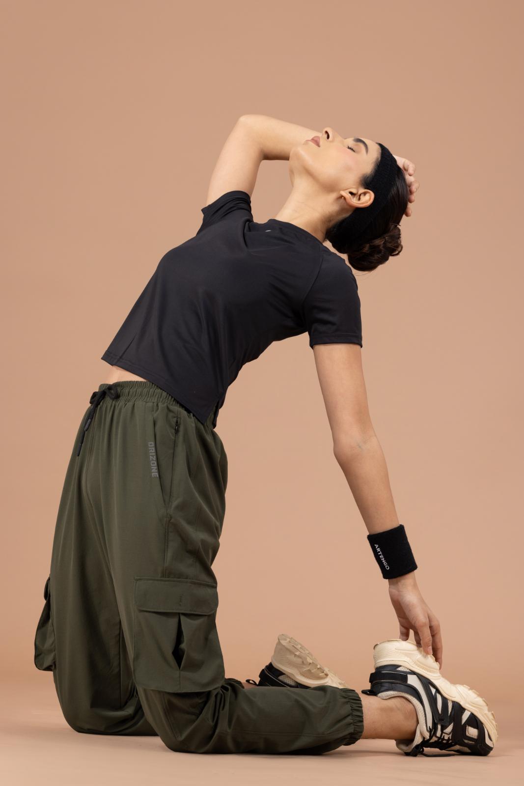 Women's Cargo Jogger – Nylon Terry Stretch Comfort - Dark Olive