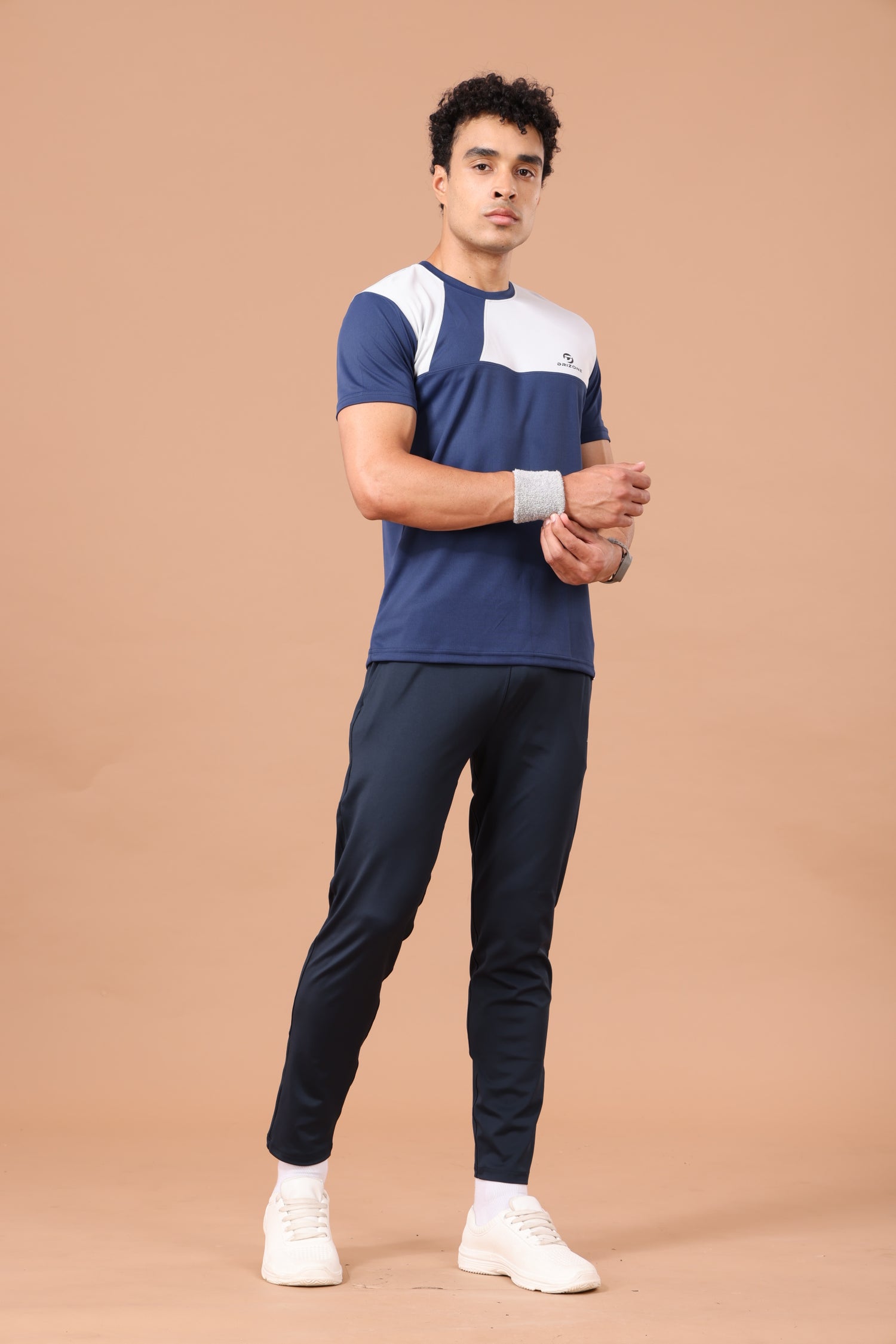 Drizone Dot Knit Round Neck Half Sleeve Panel T-Shirt for Men – Soft & Sporty - Navy Blue