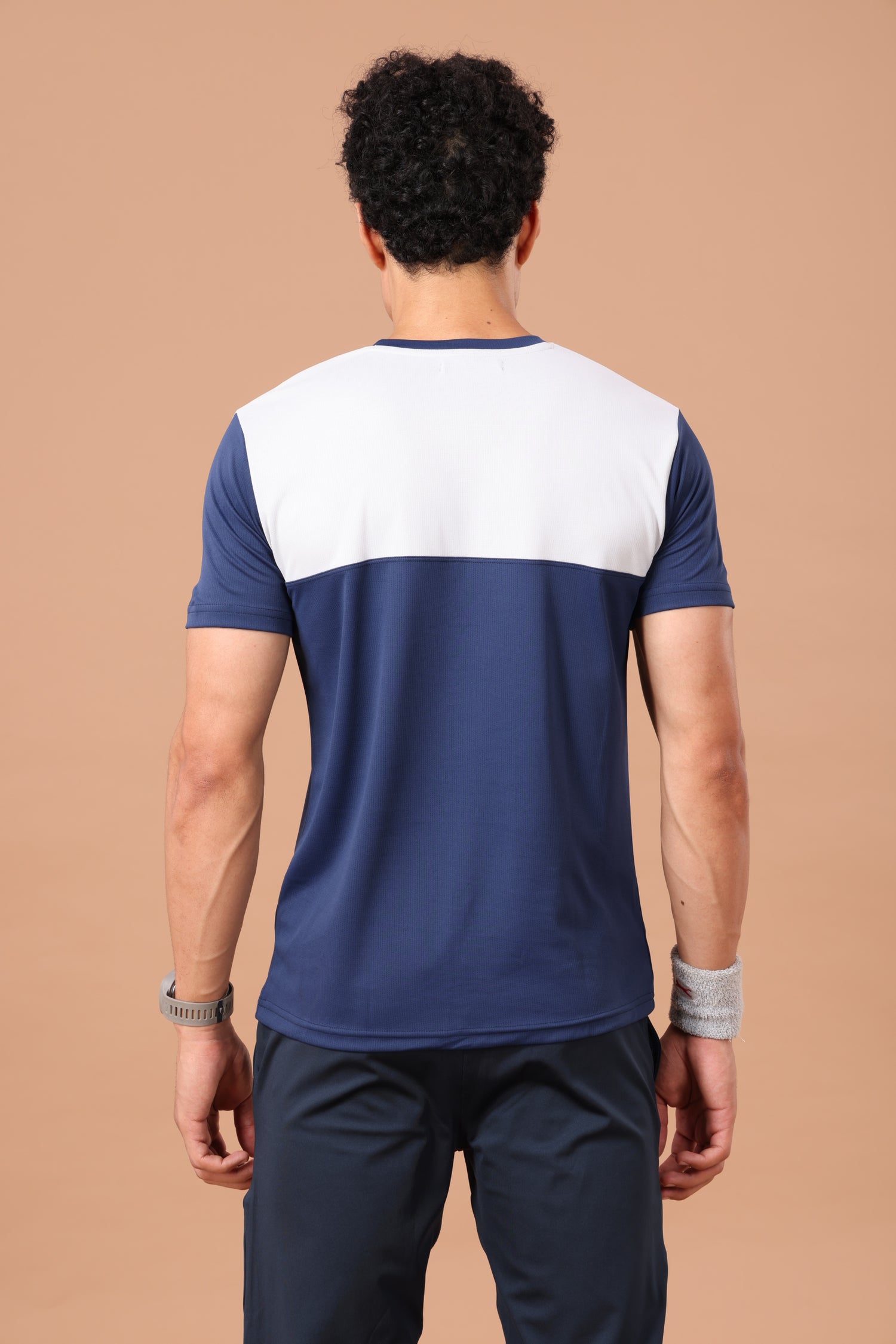 Drizone Dot Knit Round Neck Half Sleeve Panel T-Shirt for Men – Soft & Sporty - Navy Blue