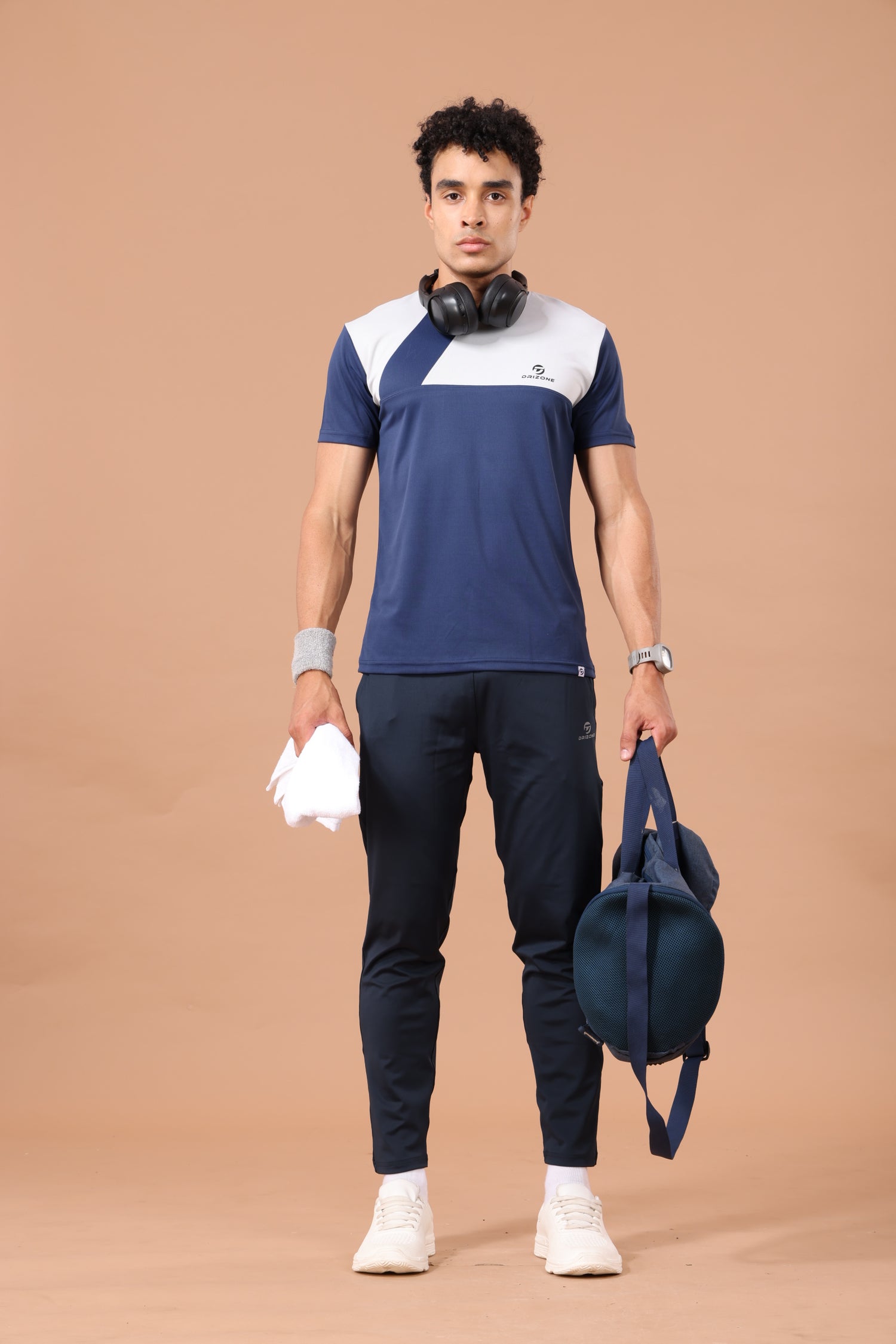Drizone Dot Knit Round Neck Half Sleeve Panel T-Shirt for Men – Soft & Sporty - Navy Blue