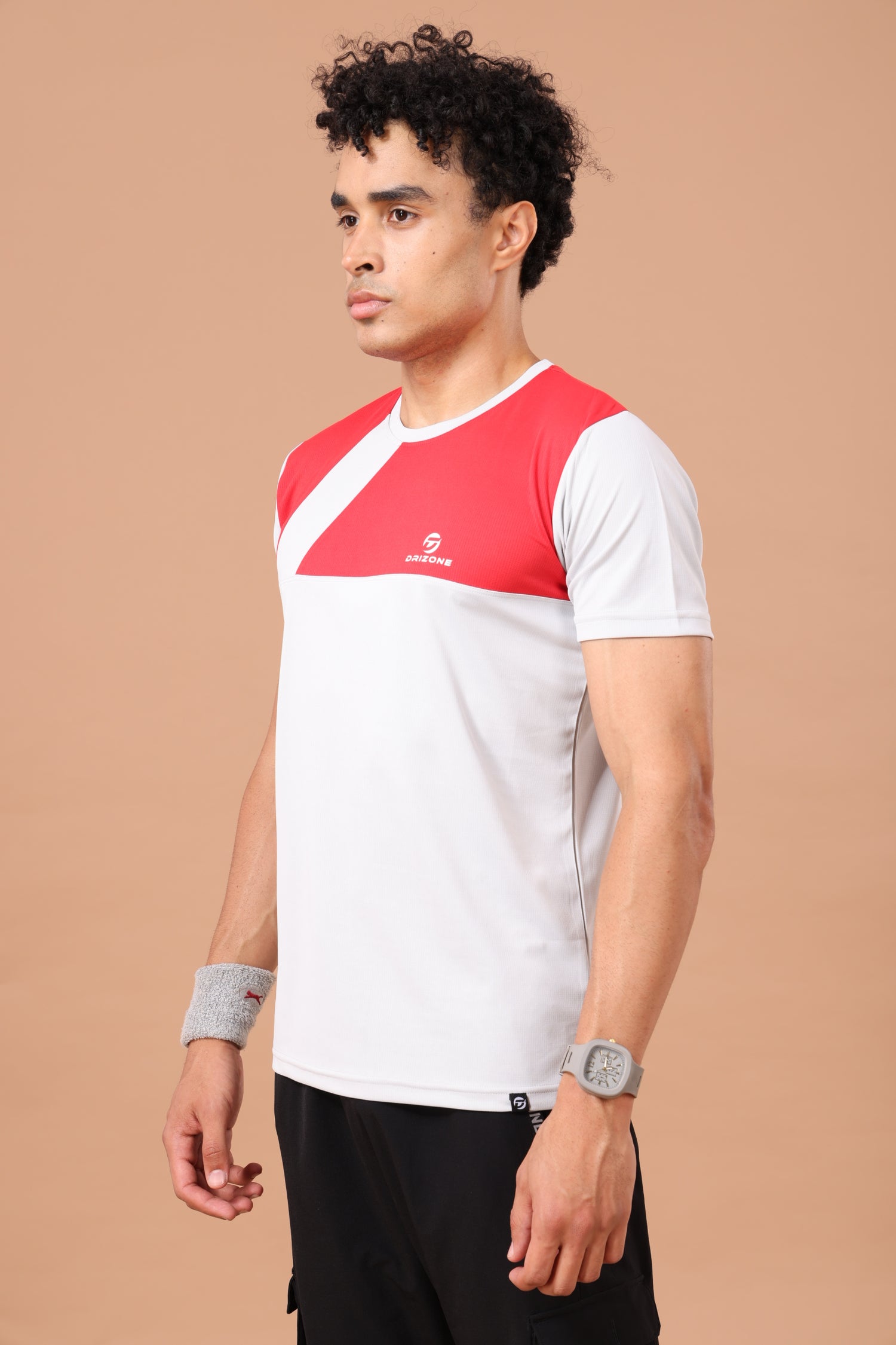 Drizone Dot Knit Round Neck Half Sleeve Panel T-Shirt for Men – Soft & Sporty - Light Grey