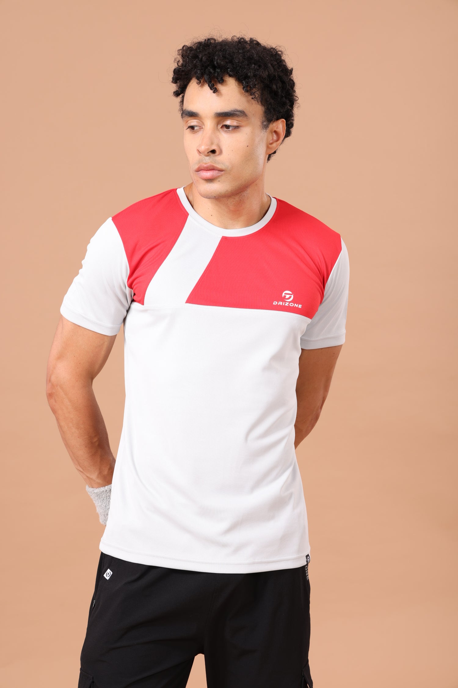 Drizone Dot Knit Round Neck Half Sleeve Panel T-Shirt for Men – Soft & Sporty - Light Grey