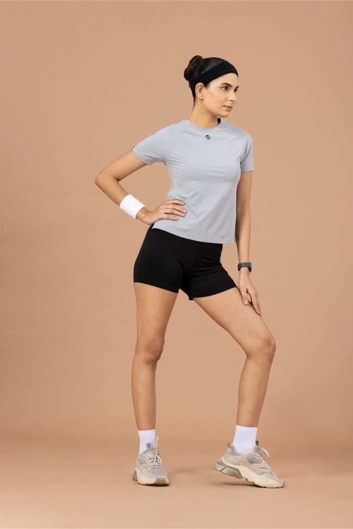 Women's Plain T-shirt – Four Way Lycra Comfort Fit - Light Grey