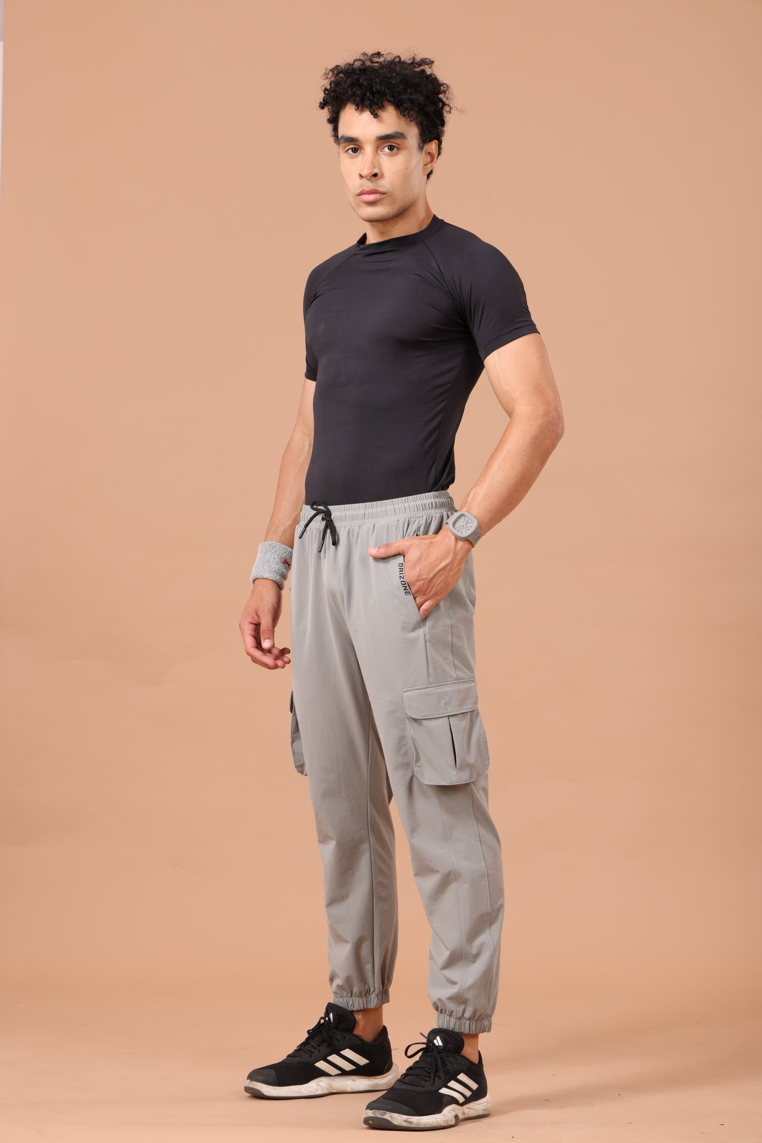 Drizone NS Terry Cargo Jogger for Men – Gym & Casual Wear - Light Grey