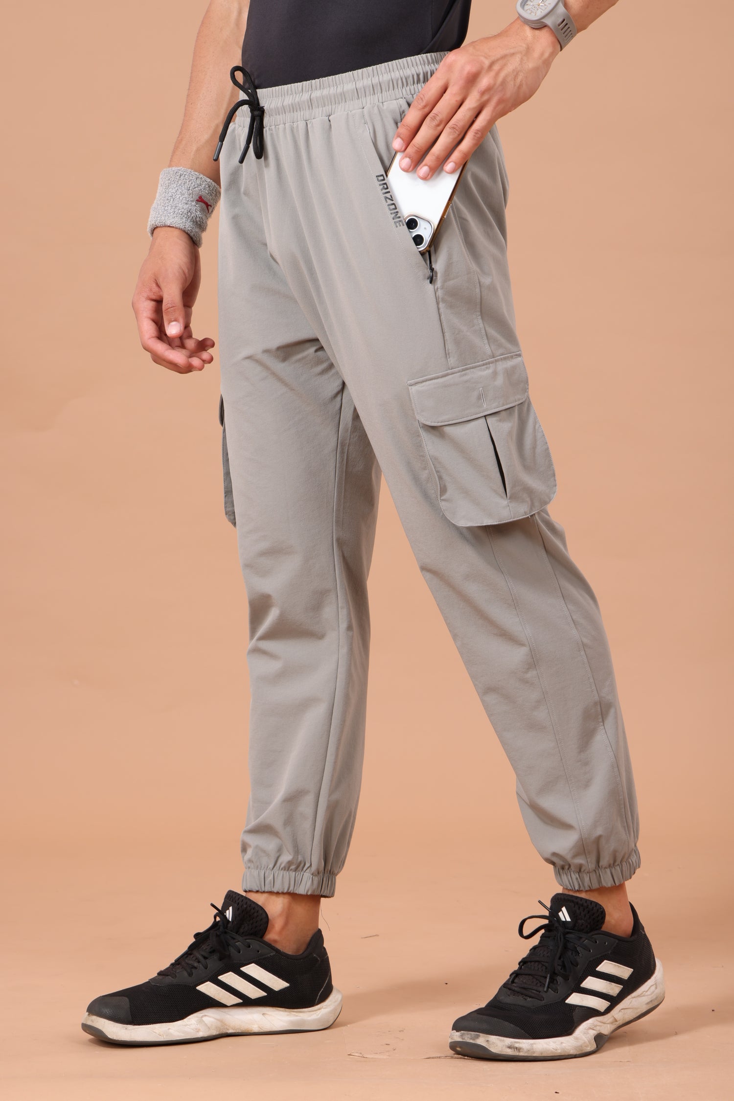 Drizone NS Terry Cargo Jogger for Men – Gym & Casual Wear - Light Grey