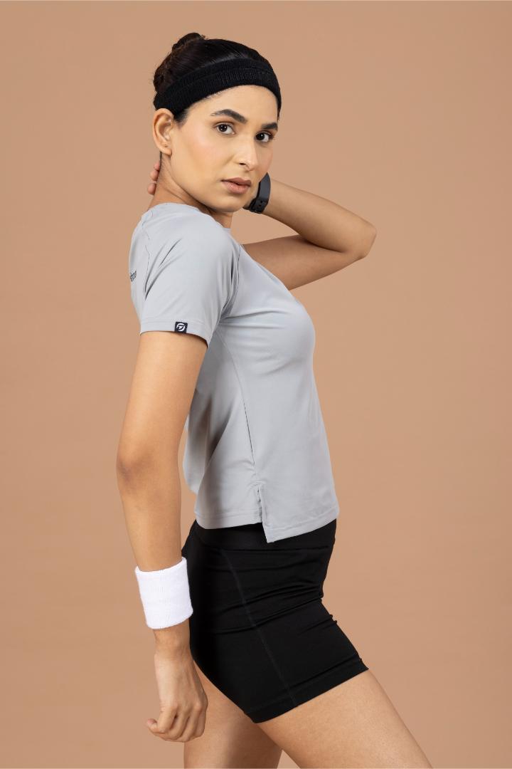 Women's Plain T-shirt – Four Way Lycra Comfort Fit - Light Grey