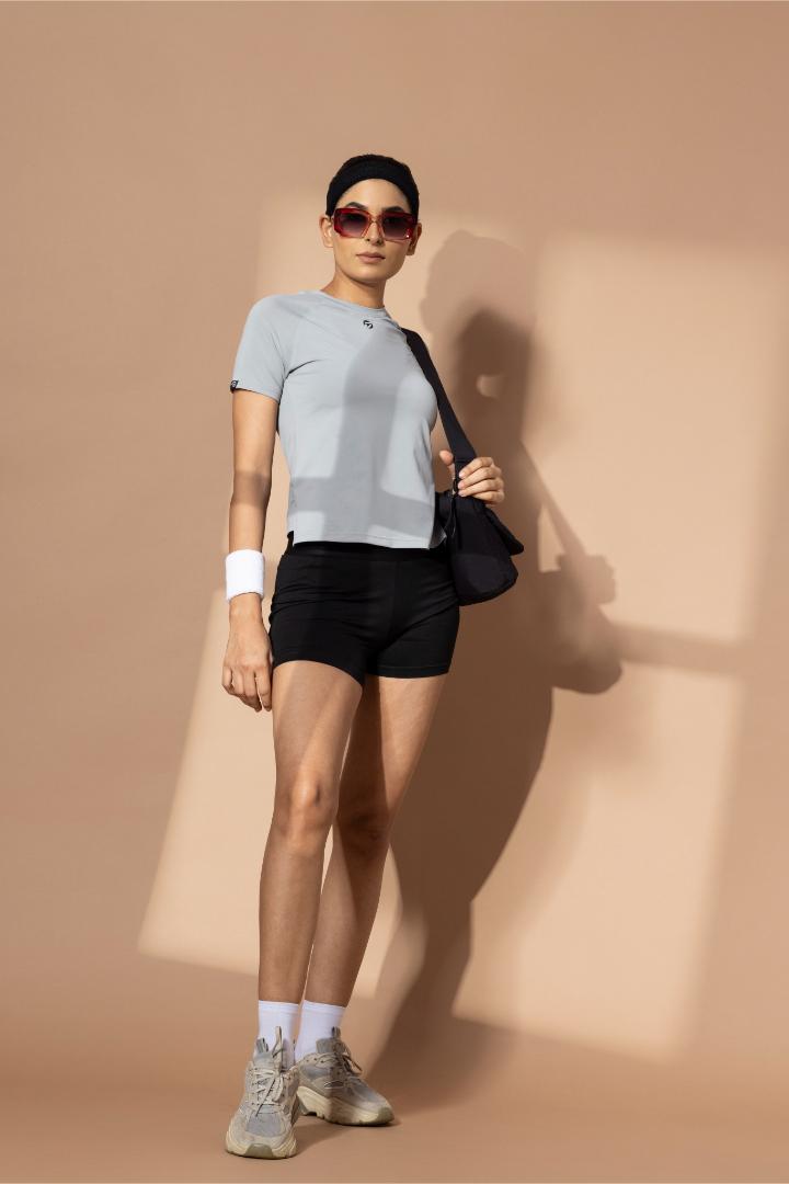 Women's Plain T-shirt – Four Way Lycra Comfort Fit - Light Grey