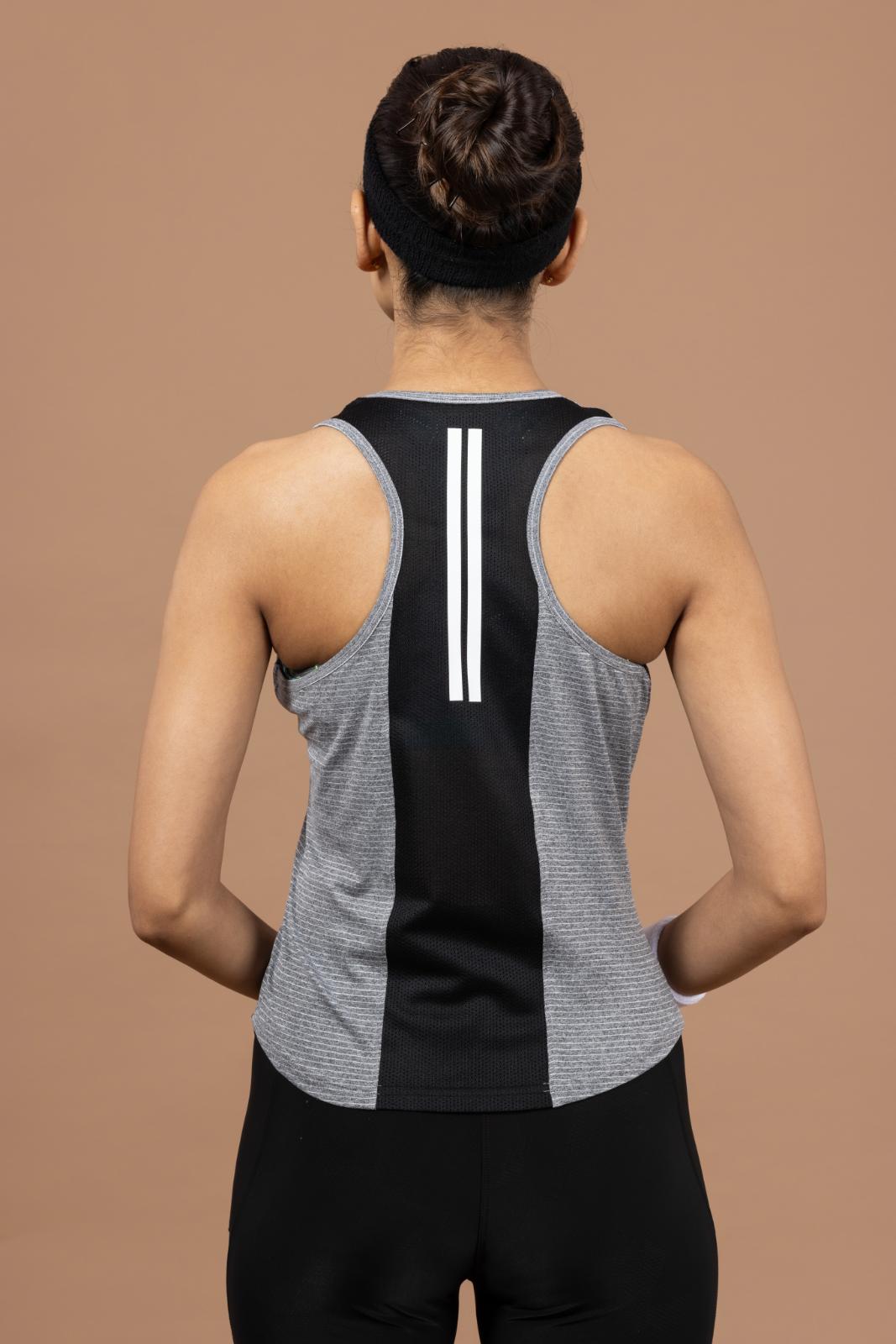 Women's Melange Striped Sleeveless Top – Light Grey