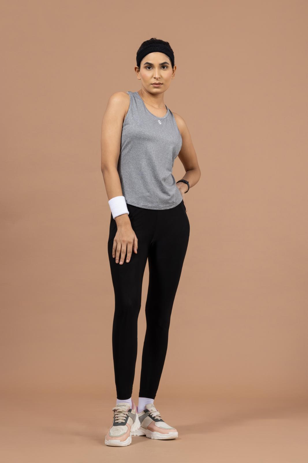 Women's Melange Striped Sleeveless Top – Light Grey