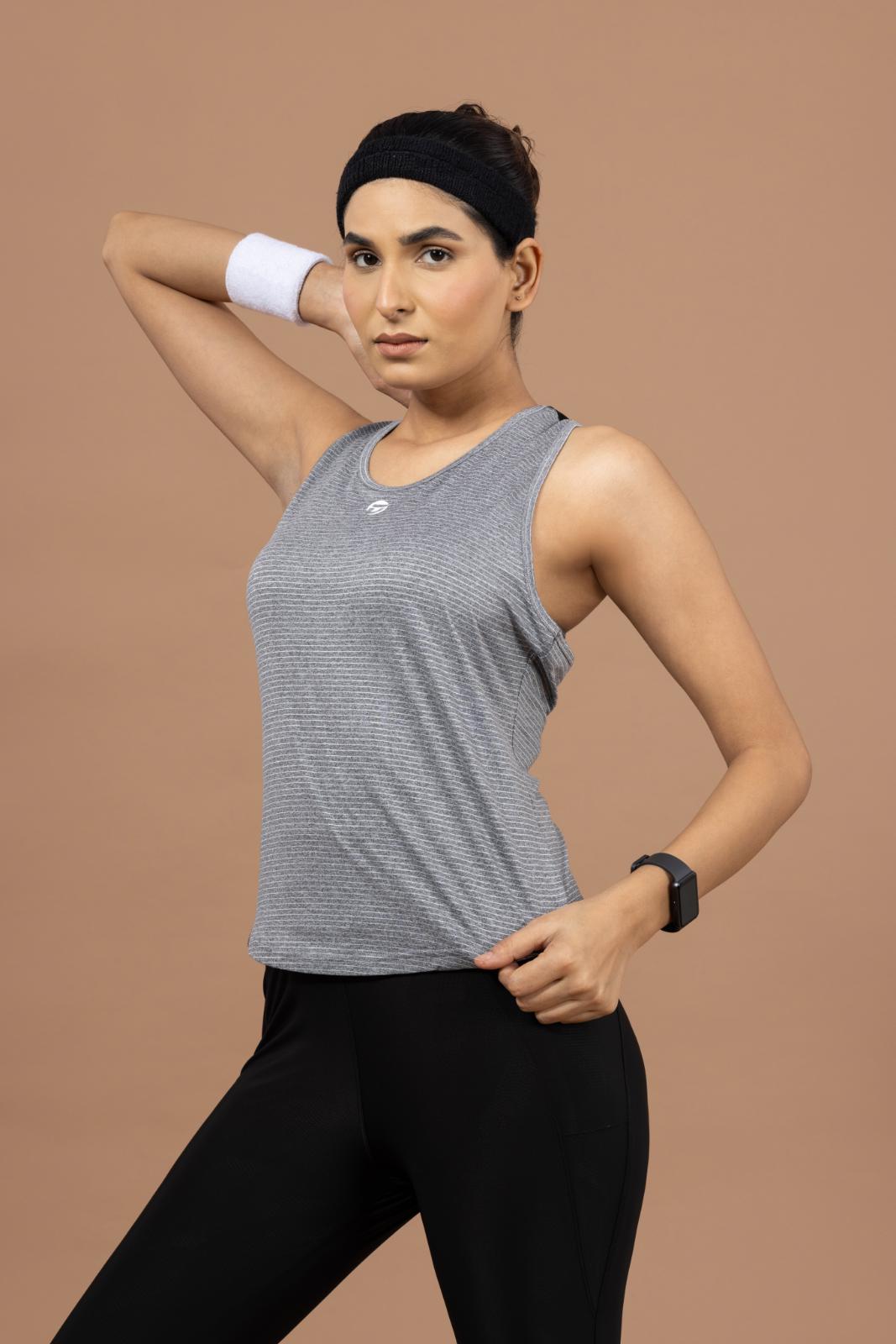 Women's Melange Striped Sleeveless Top – Light Grey