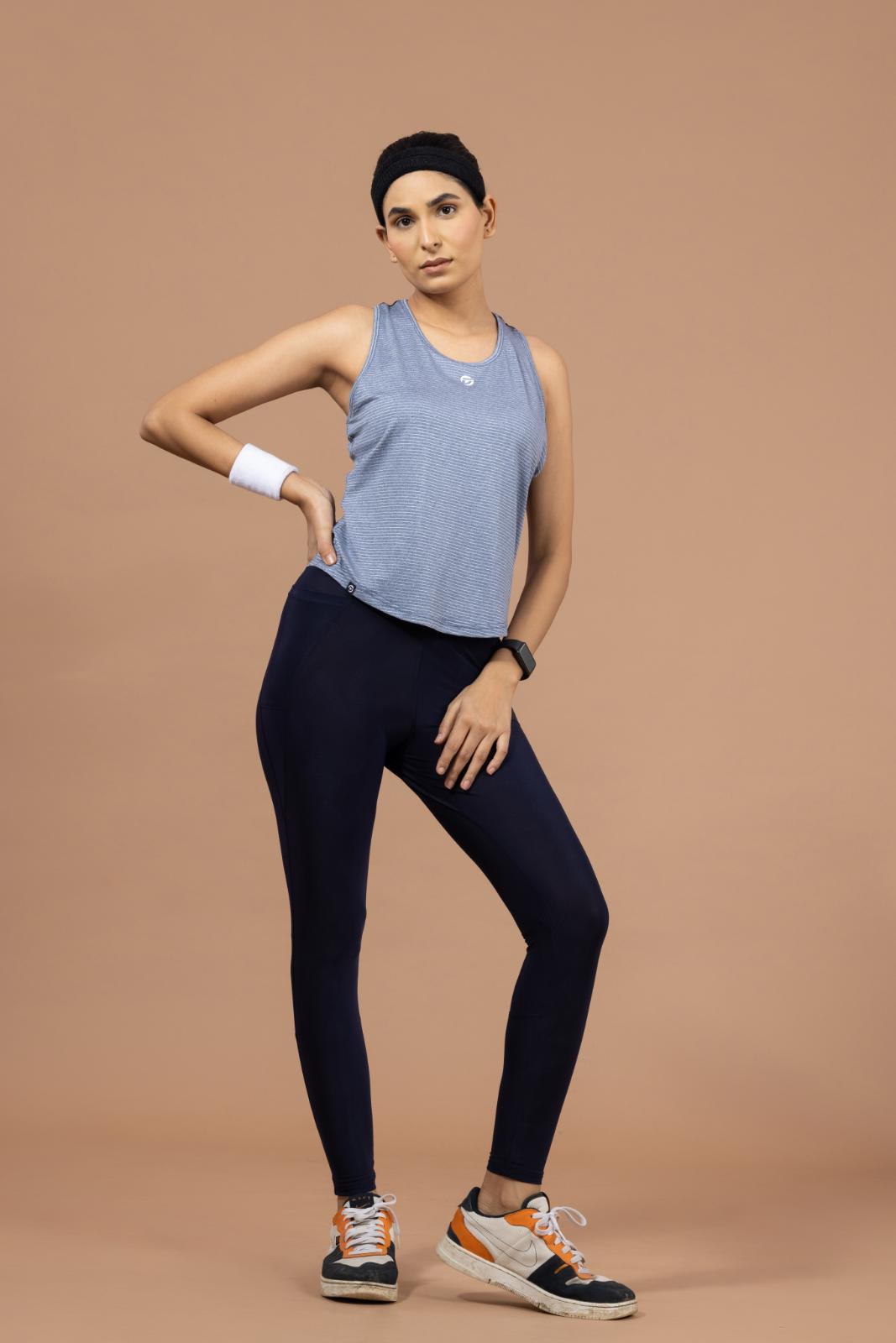 Women's Melange Striped Sleeveless Top – Navy Blue