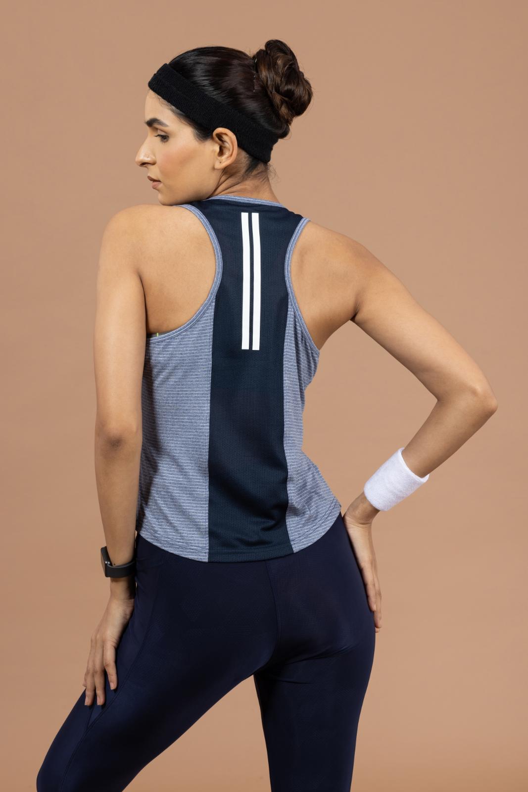 Women's Melange Striped Sleeveless Top – Navy Blue