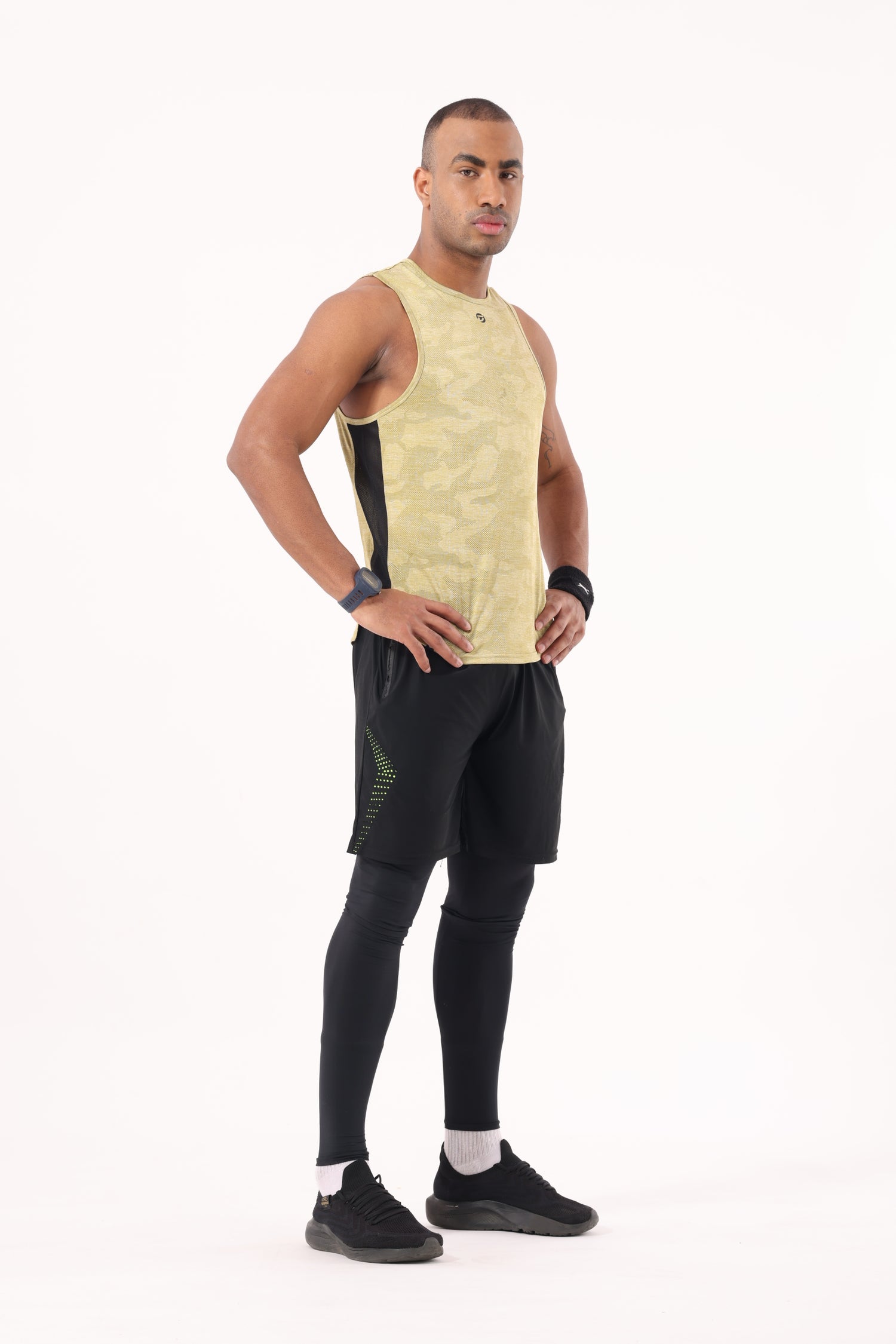 Drizone Self Jacquard Panel Tank Top – Sleeveless Performance Wear - Yellow