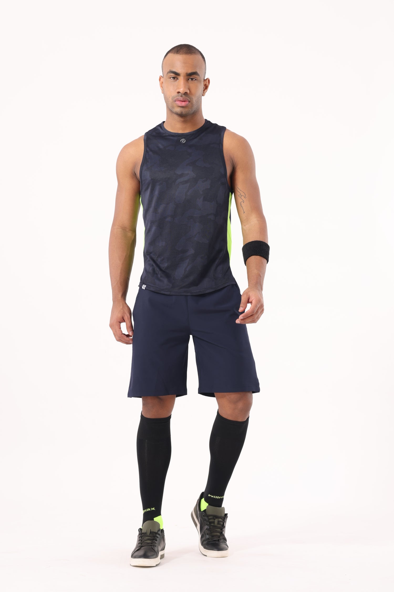 Drizone Self Jacquard Panel Tank Top – Sleeveless Performance Wear - Navy Blue