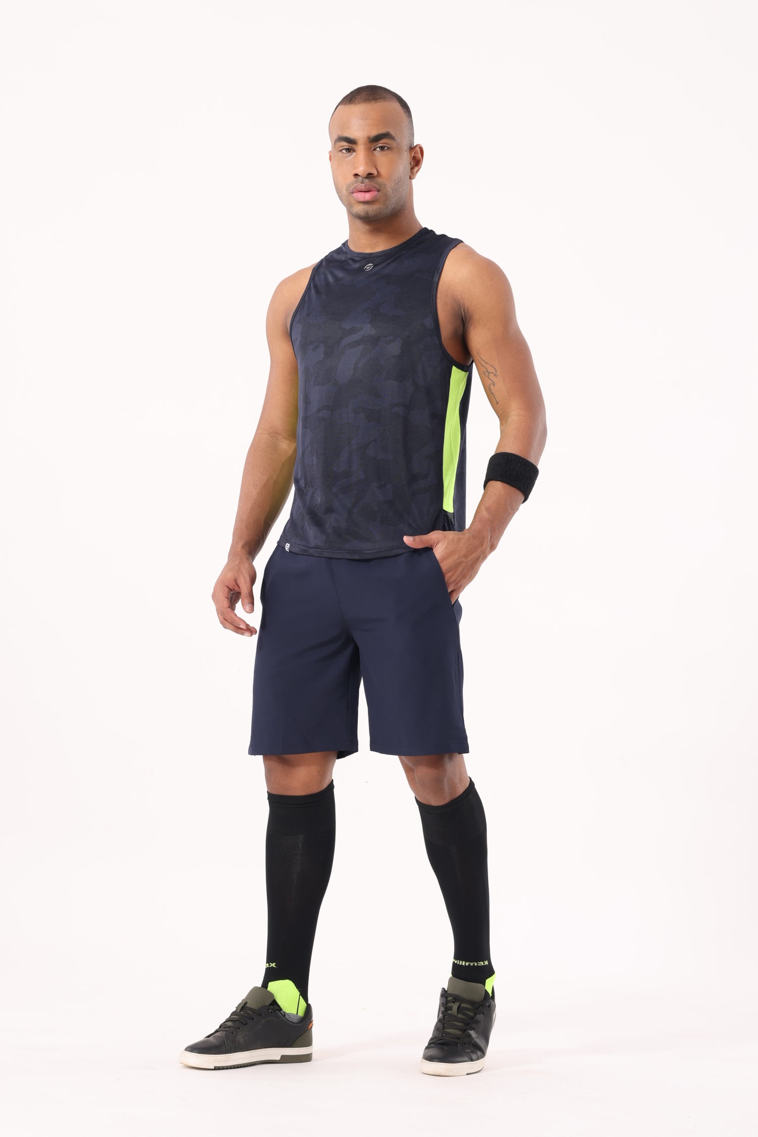 Drizone Self Jacquard Panel Tank Top – Sleeveless Performance Wear - Navy Blue