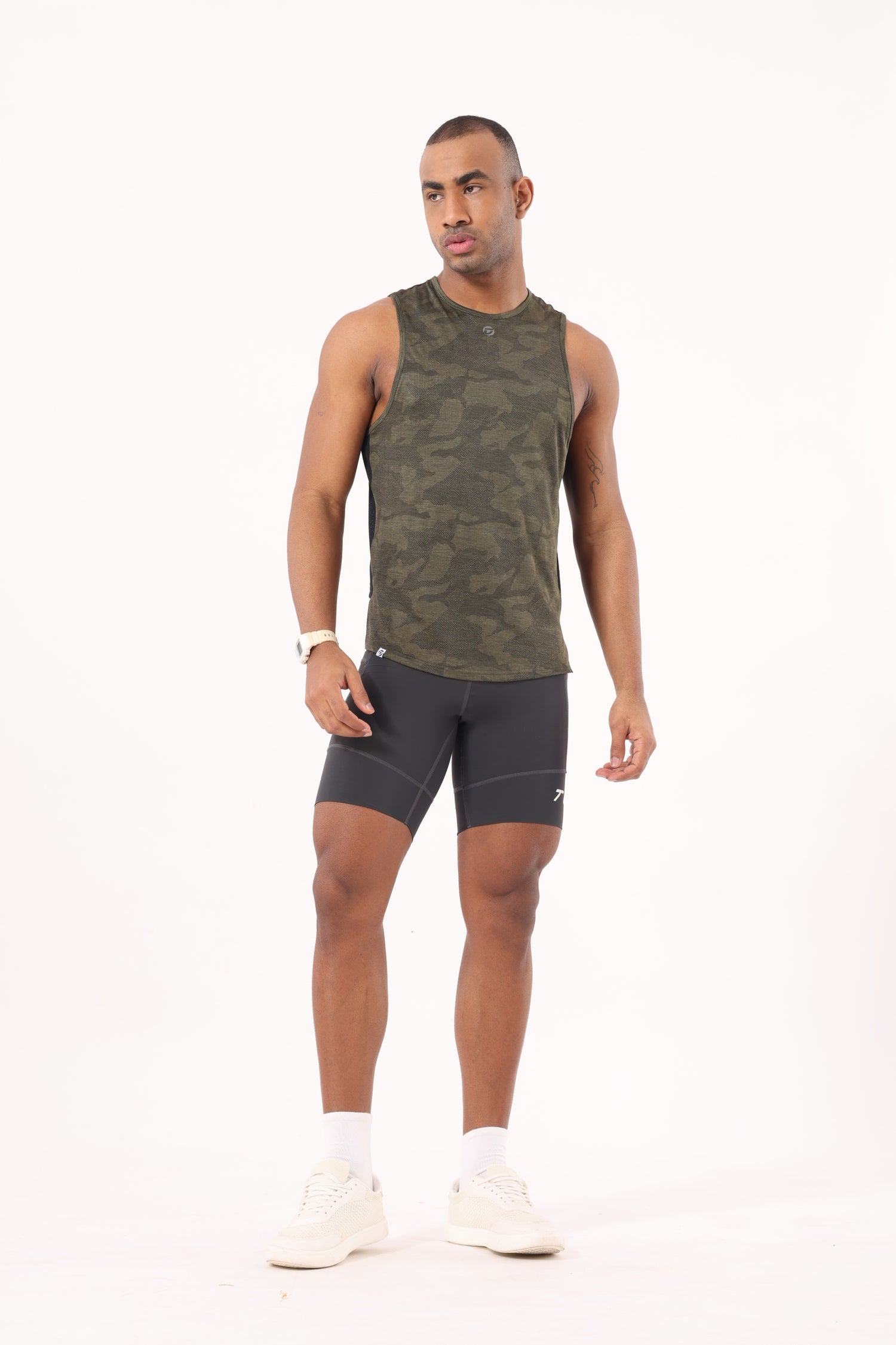Drizone Self Jacquard Panel Tank Top – Sleeveless Performance Wear - Olive