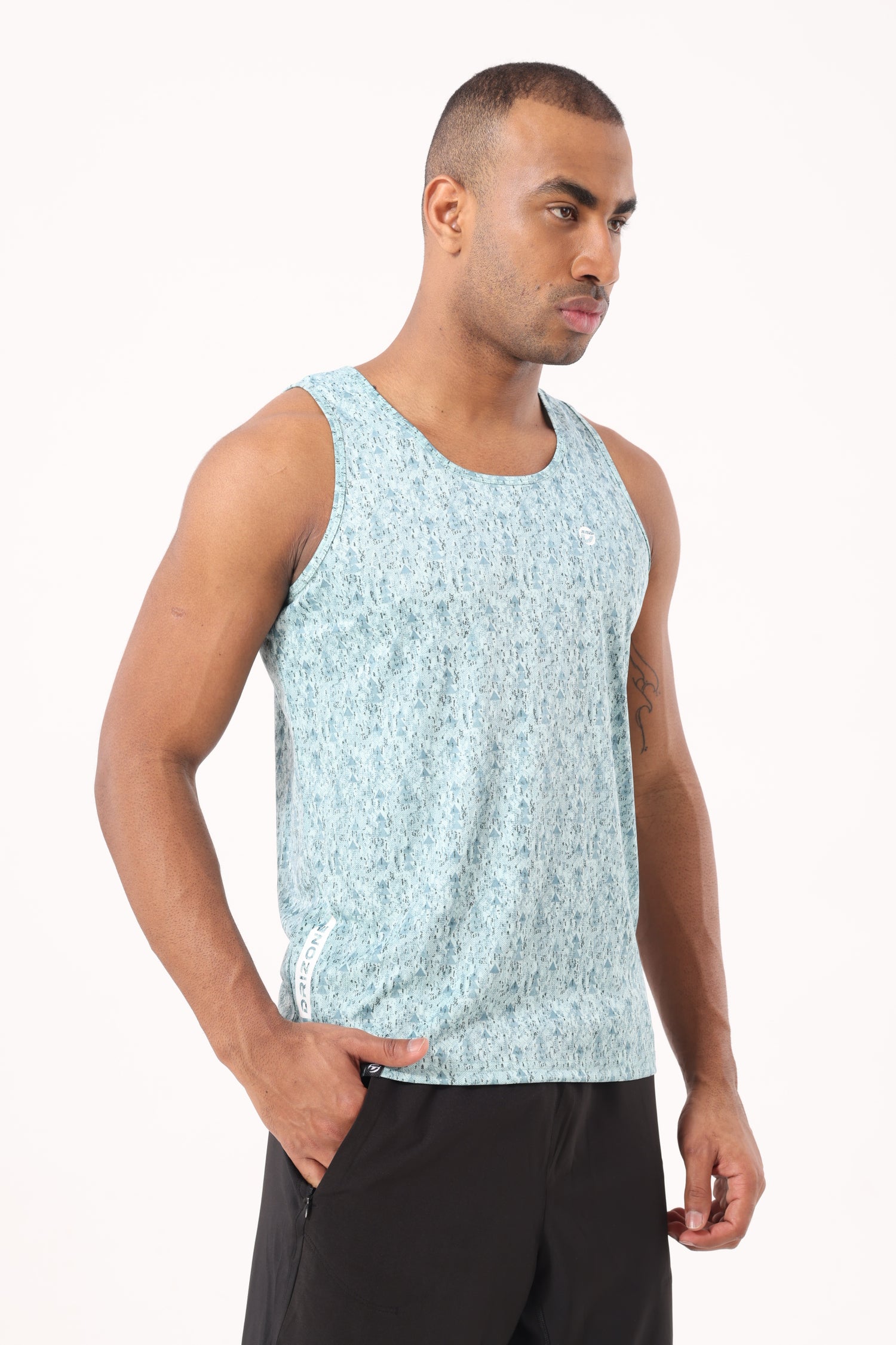 Drizone All-Over Printed Polyester Tank Top - Aqua Blue