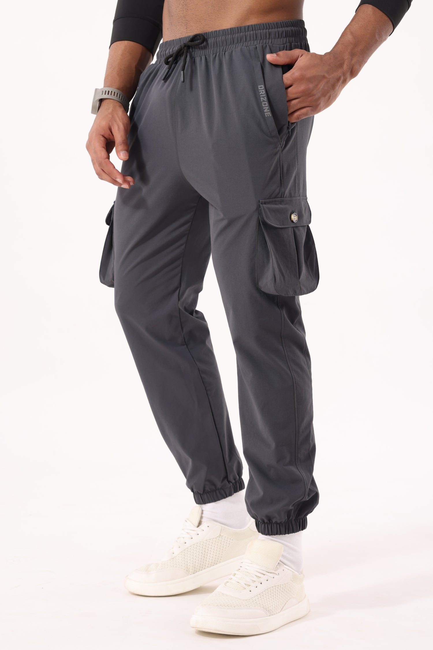 Drizone NS Terry Cargo Jogger for Men – Gym & Casual Wear - Dark Grey