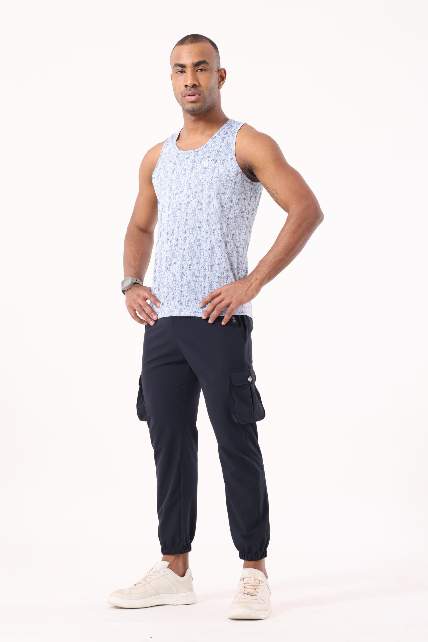 Drizone All-Over Printed Polyester Tank Top - Sky Blue