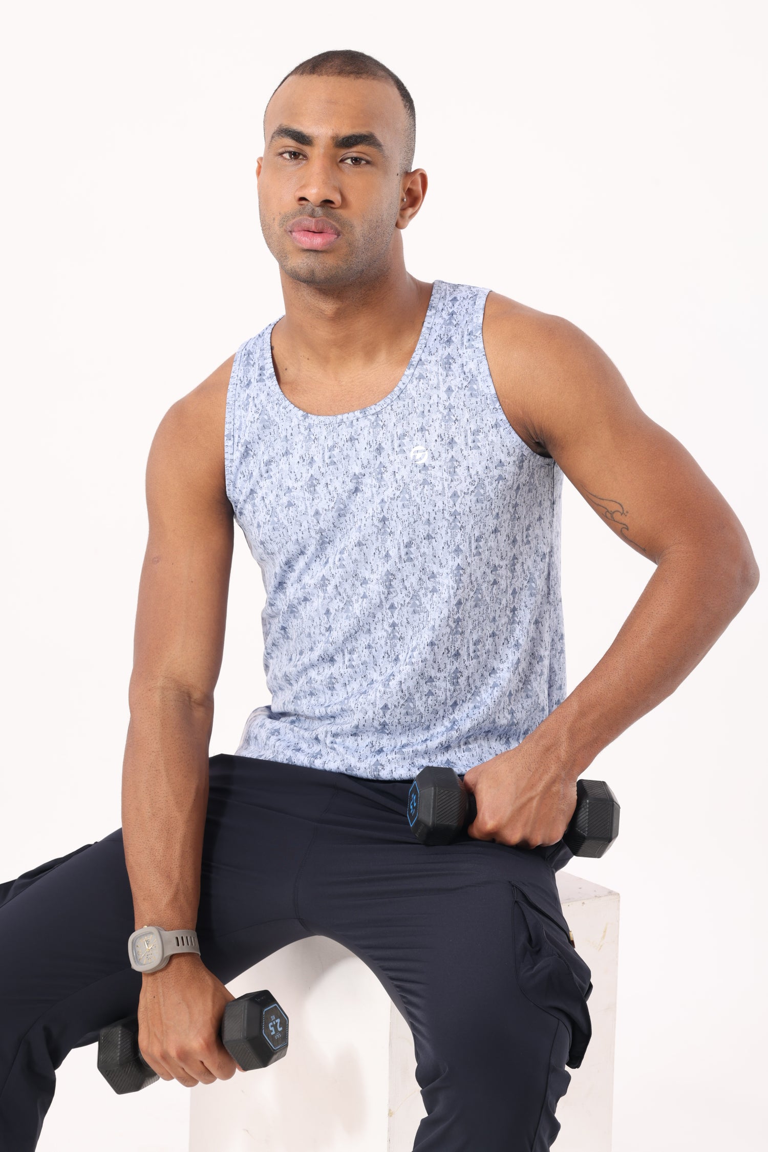 Drizone All-Over Printed Polyester Tank Top - Sky Blue