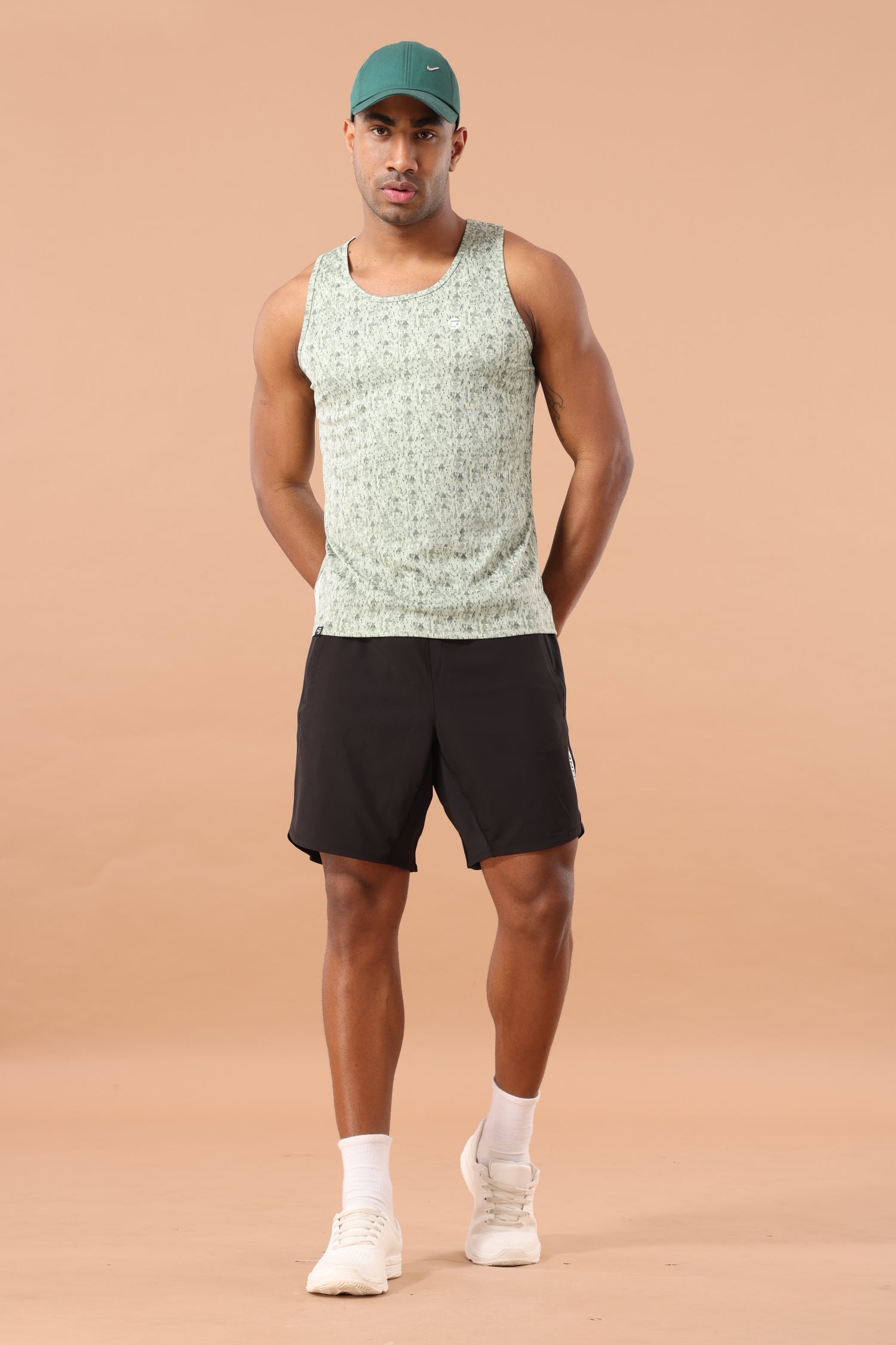 Drizone All-Over Printed Polyester Tank Top - Light Green
