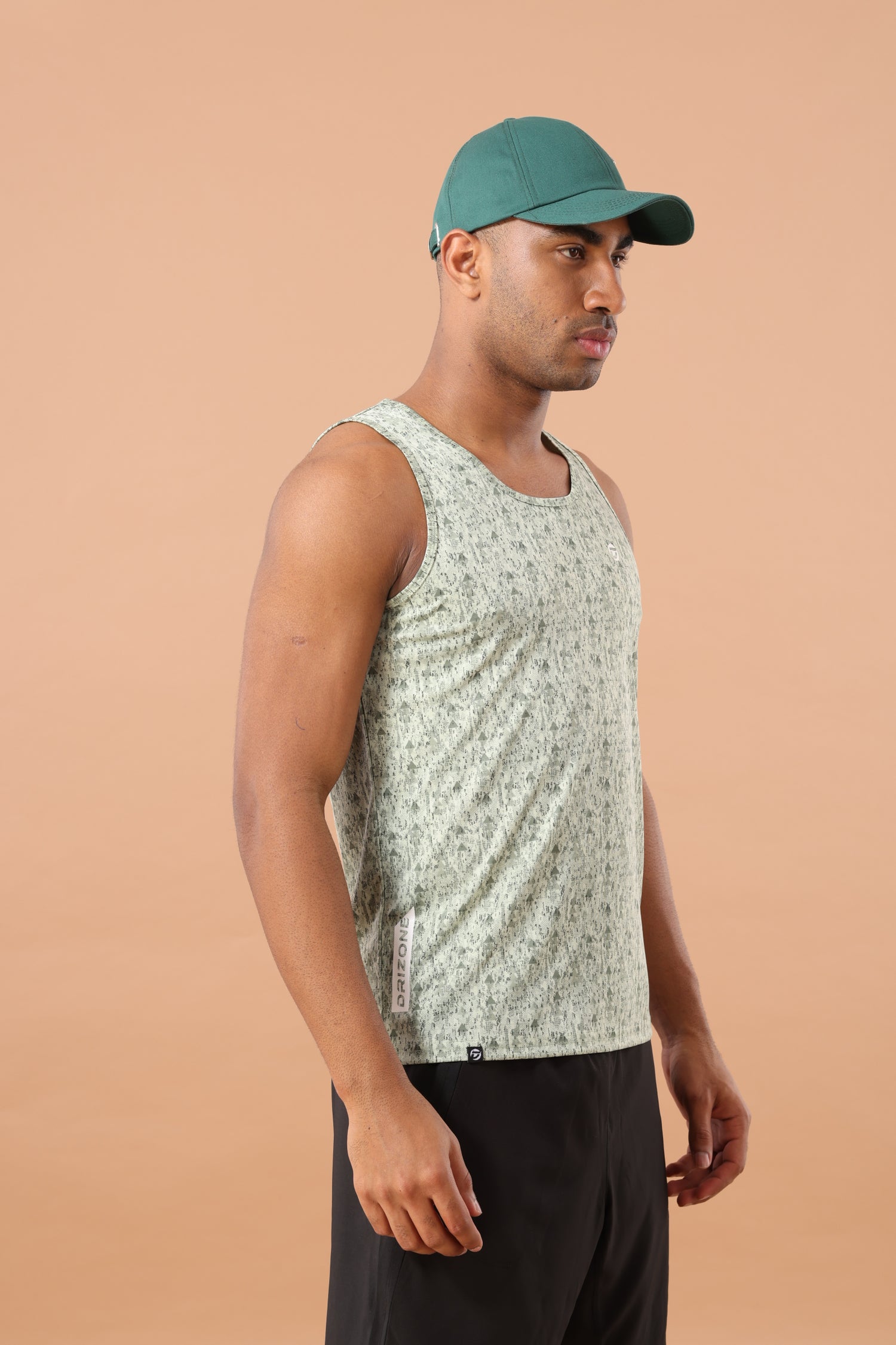 Drizone All-Over Printed Polyester Tank Top - Light Green