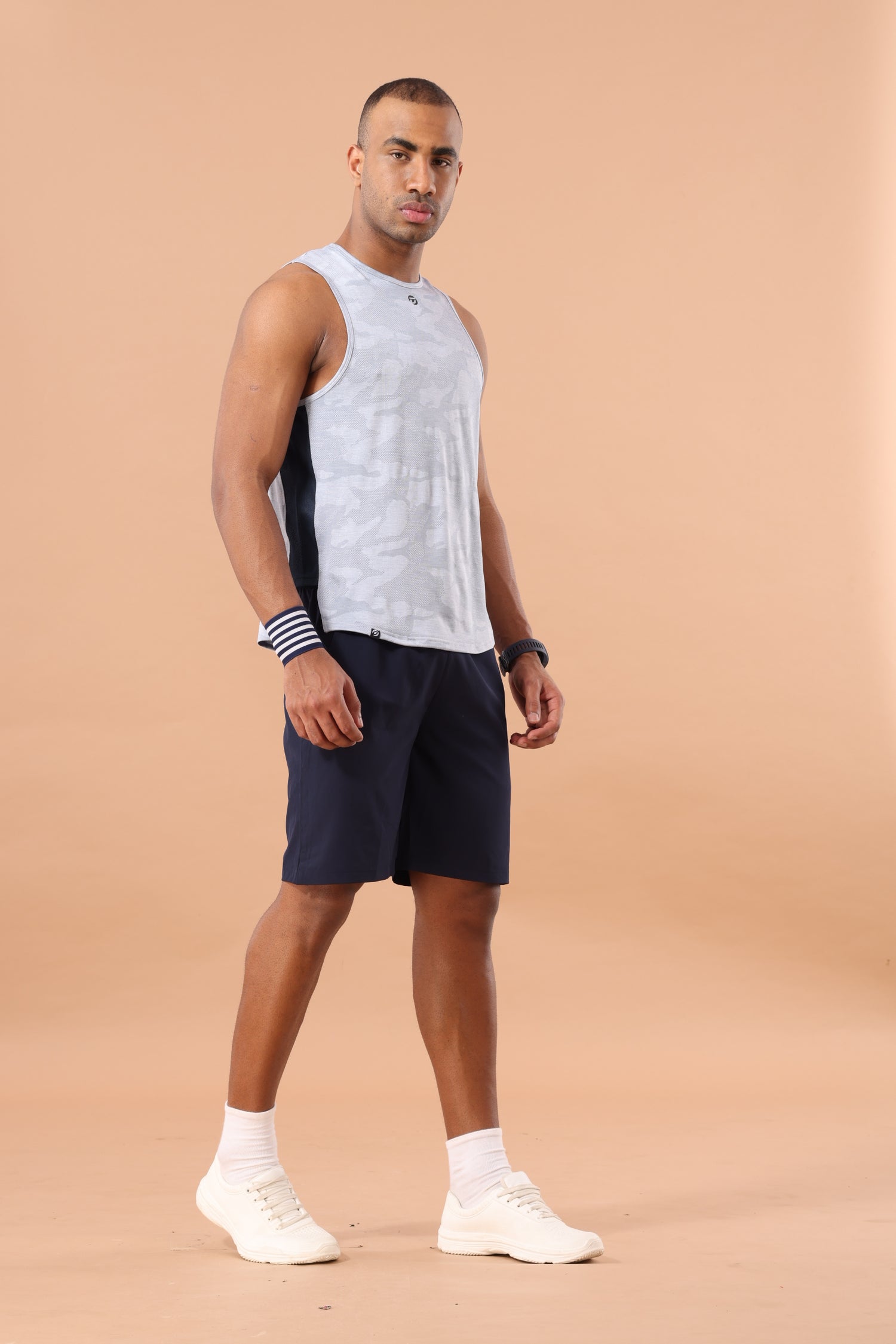 Drizone Self Jacquard Panel Tank Top – Sleeveless Performance Wear - Sky Blue