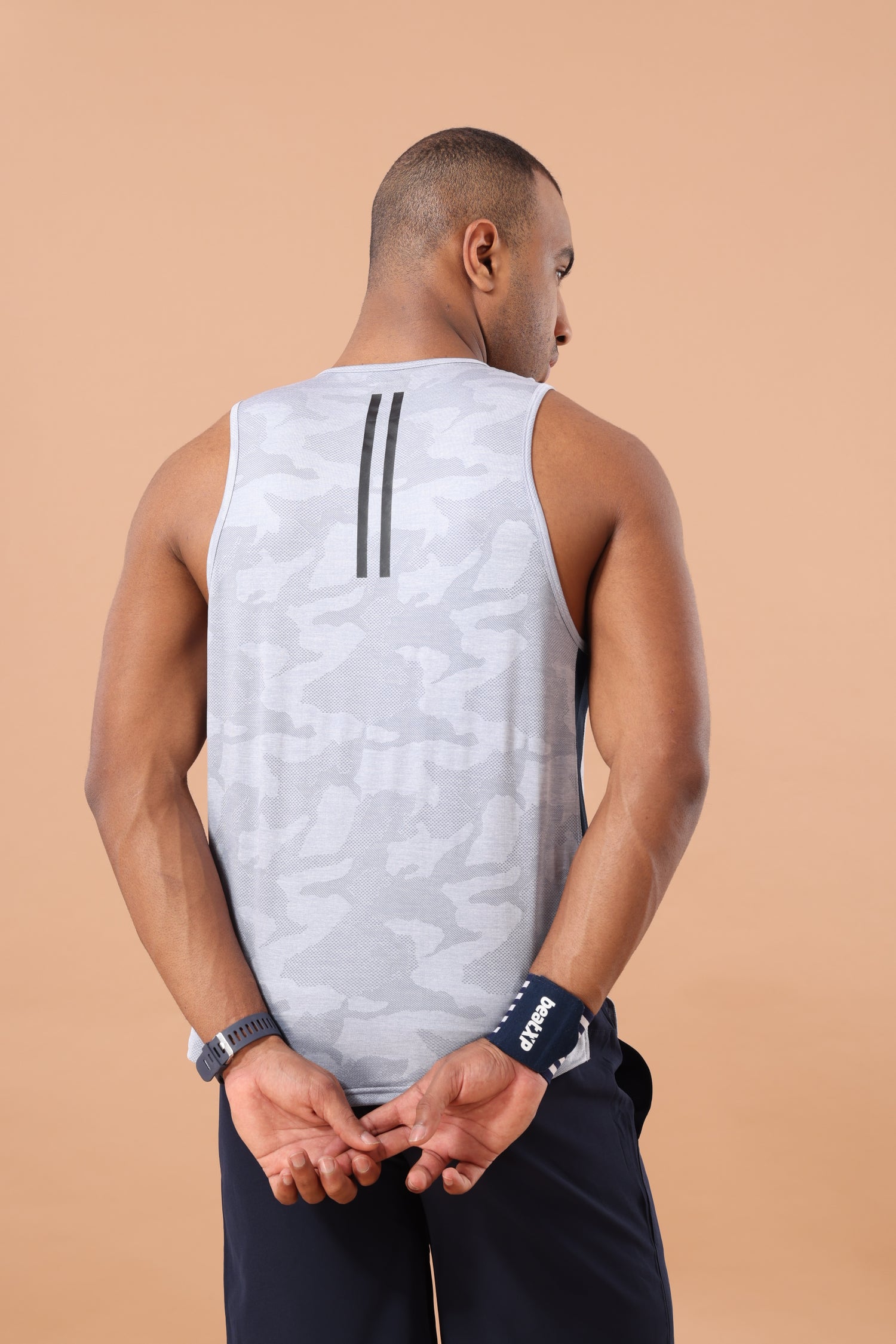 Drizone Self Jacquard Panel Tank Top – Sleeveless Performance Wear - Sky Blue