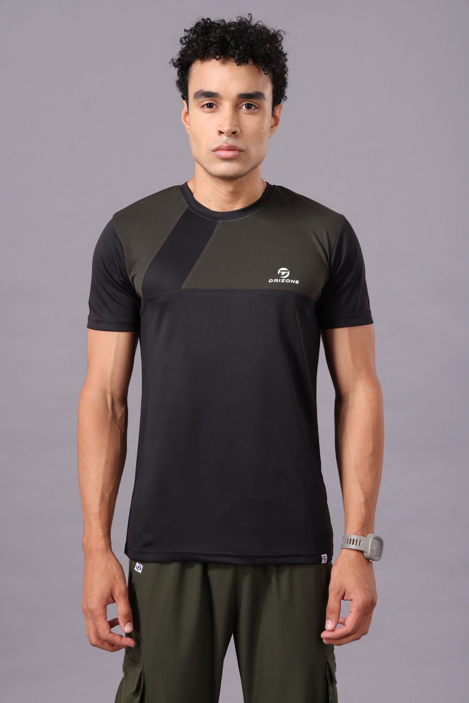 Drizone Dot Knit Round Neck Half Sleeve Panel T-Shirt for Men – Soft & Sporty - Black