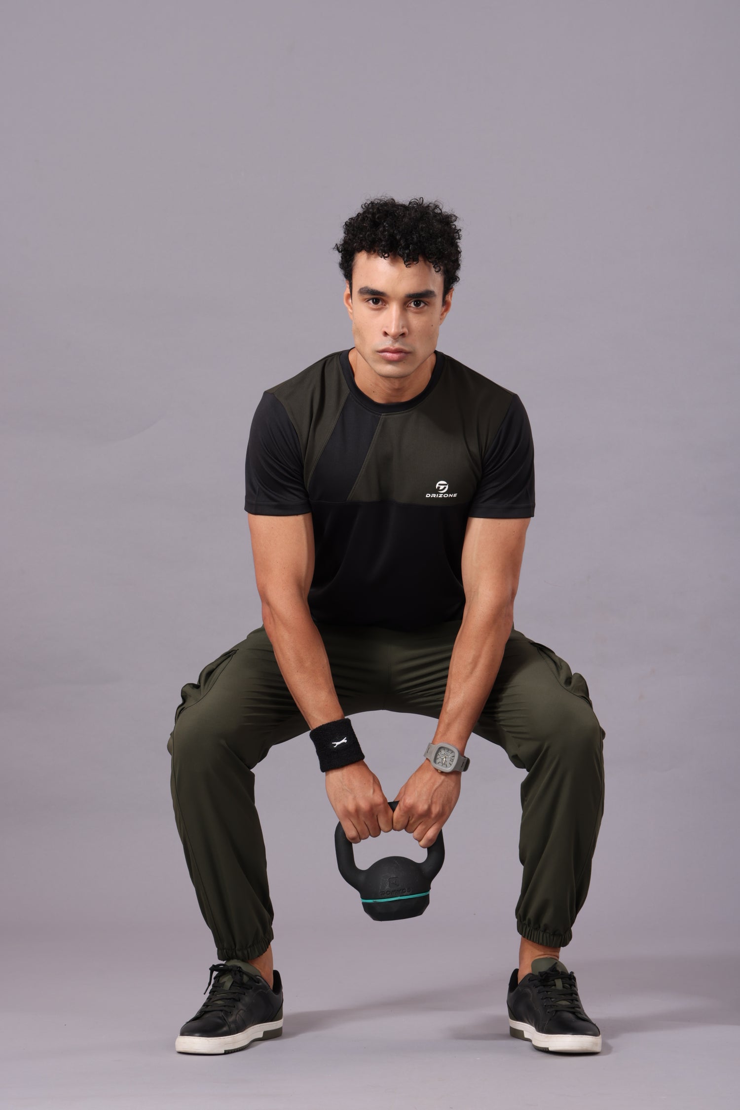 Drizone Dot Knit Round Neck Half Sleeve Panel T-Shirt for Men – Soft & Sporty - Black