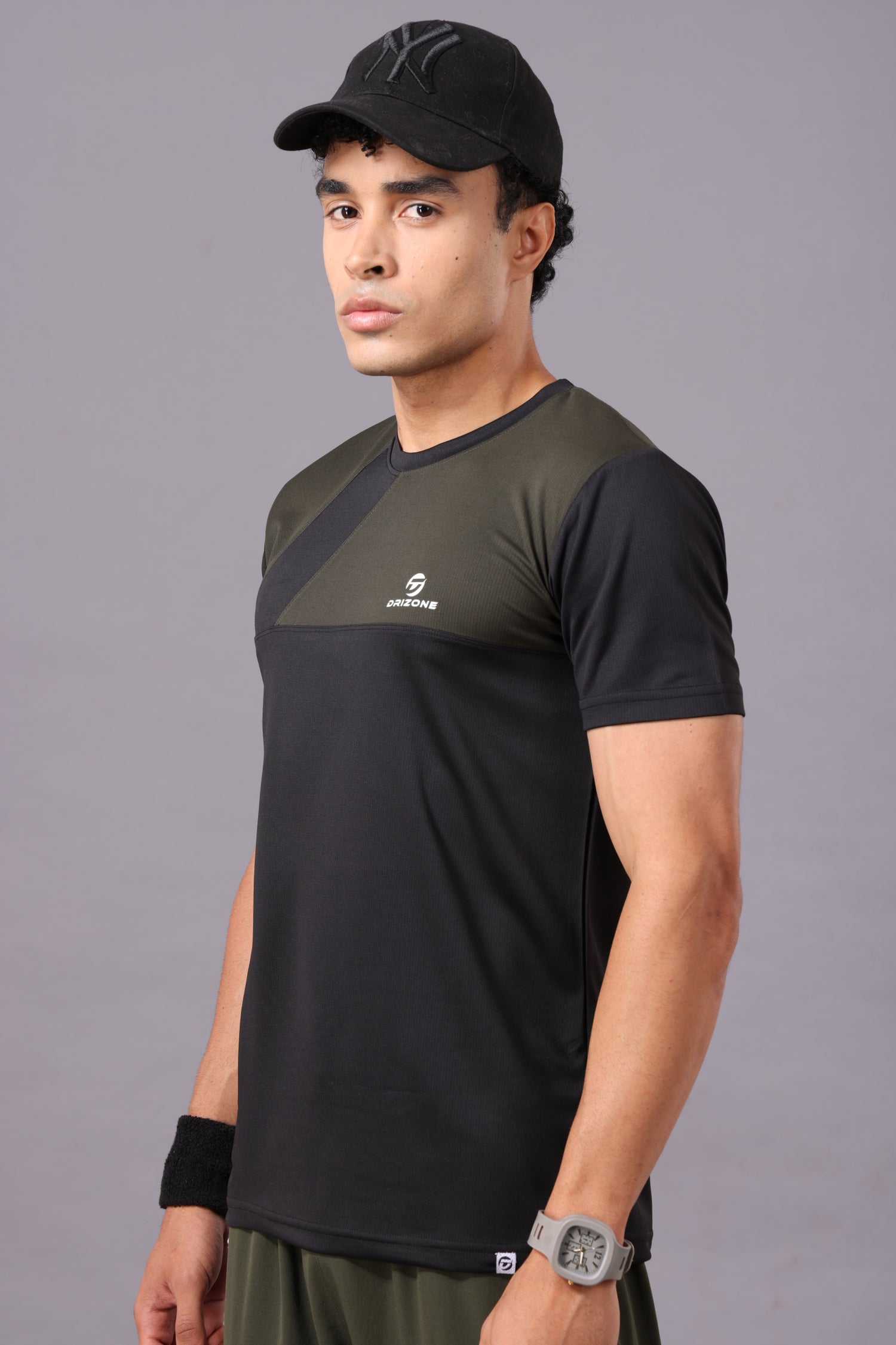 Drizone Dot Knit Round Neck Half Sleeve Panel T-Shirt for Men – Soft & Sporty - Black