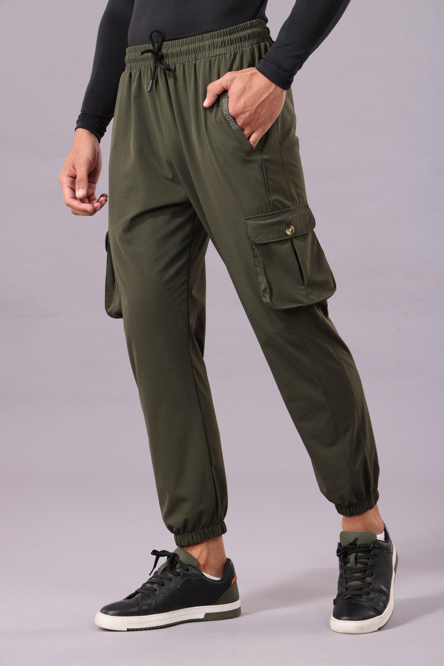 Drizone NS Terry Cargo Jogger for Men – Gym & Casual Wear - Dark Olive