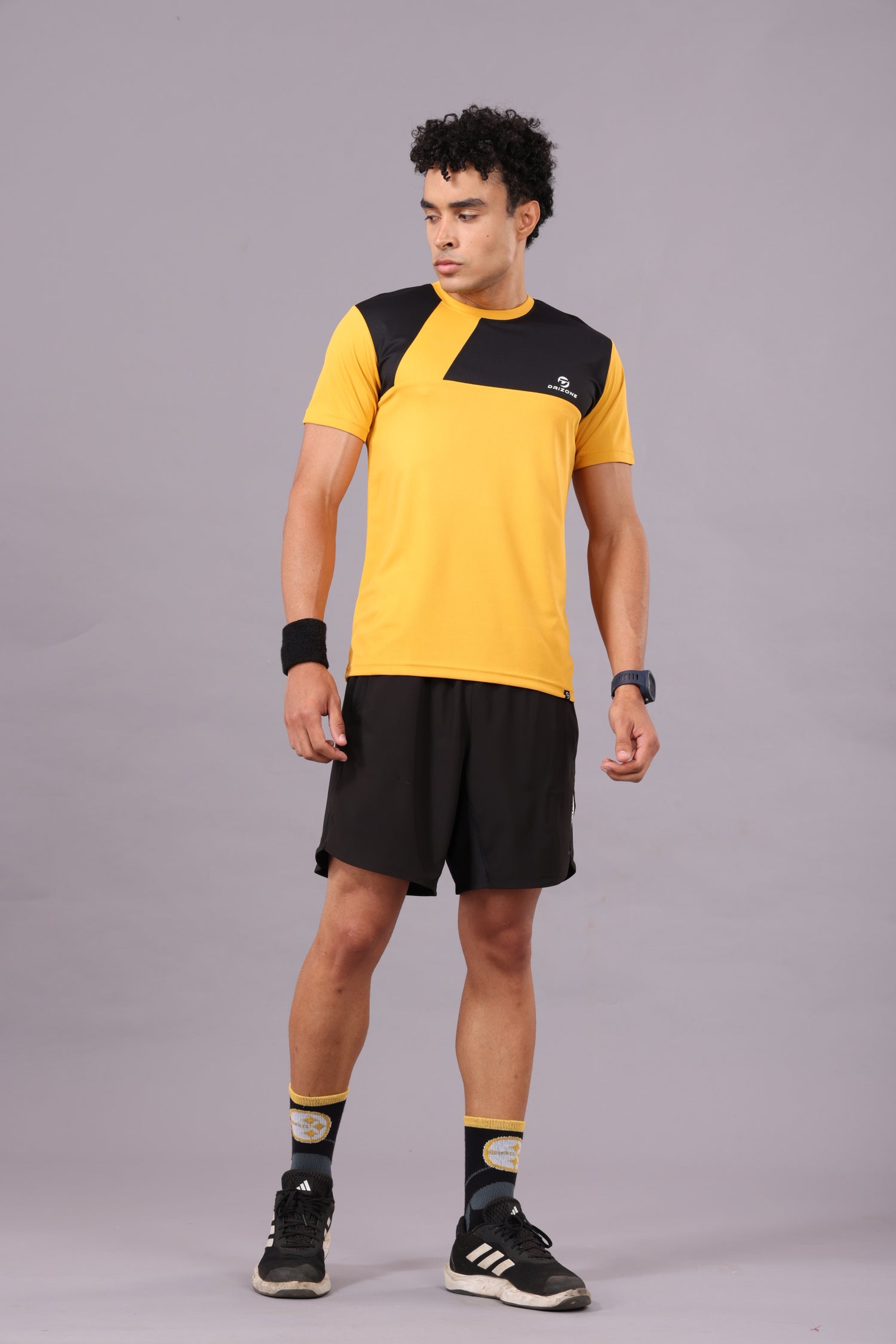 Drizone Dot Knit Round Neck Half Sleeve Panel T-Shirt for Men – Soft & Sporty - Mustard