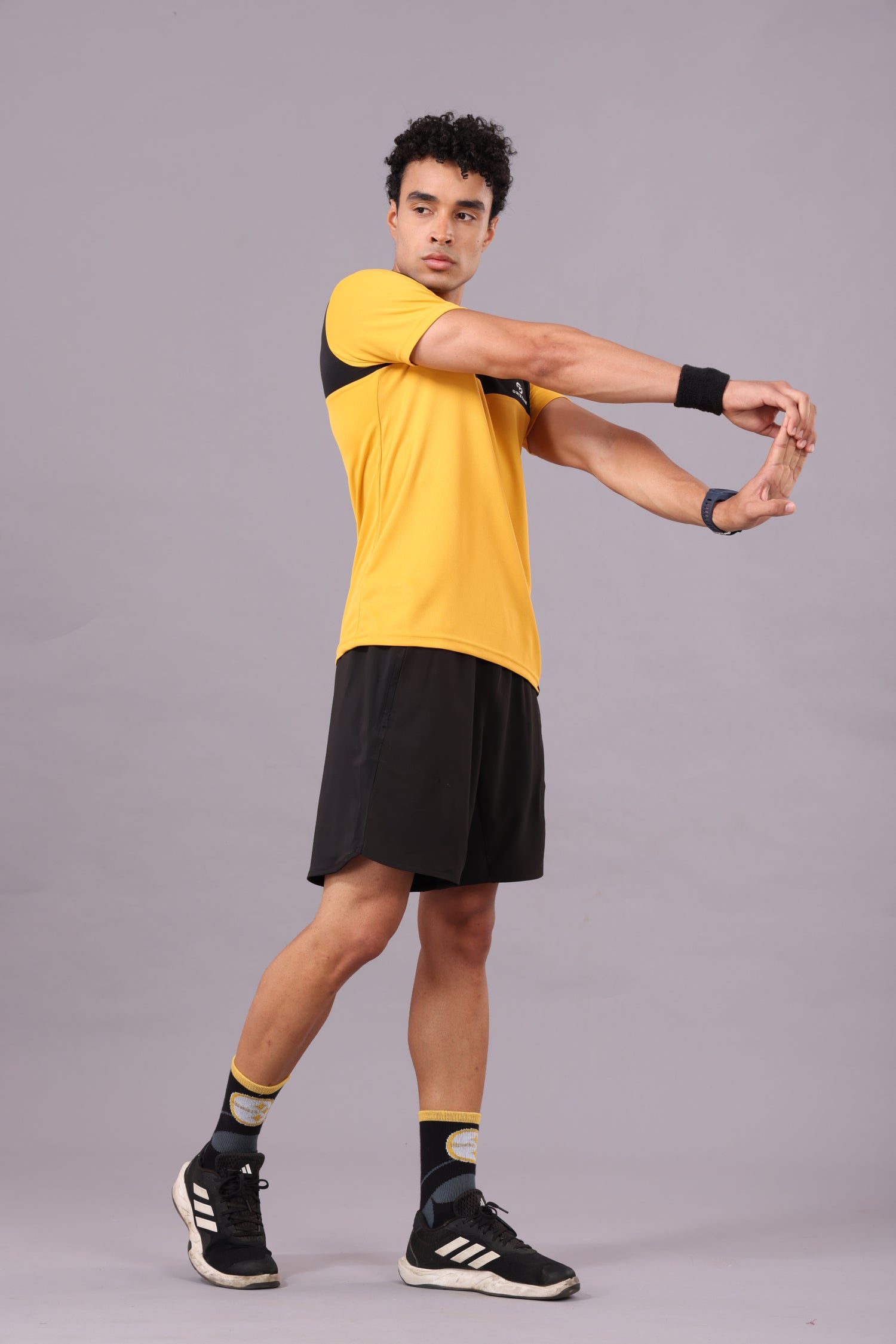 Drizone Dot Knit Round Neck Half Sleeve Panel T-Shirt for Men – Soft & Sporty - Mustard
