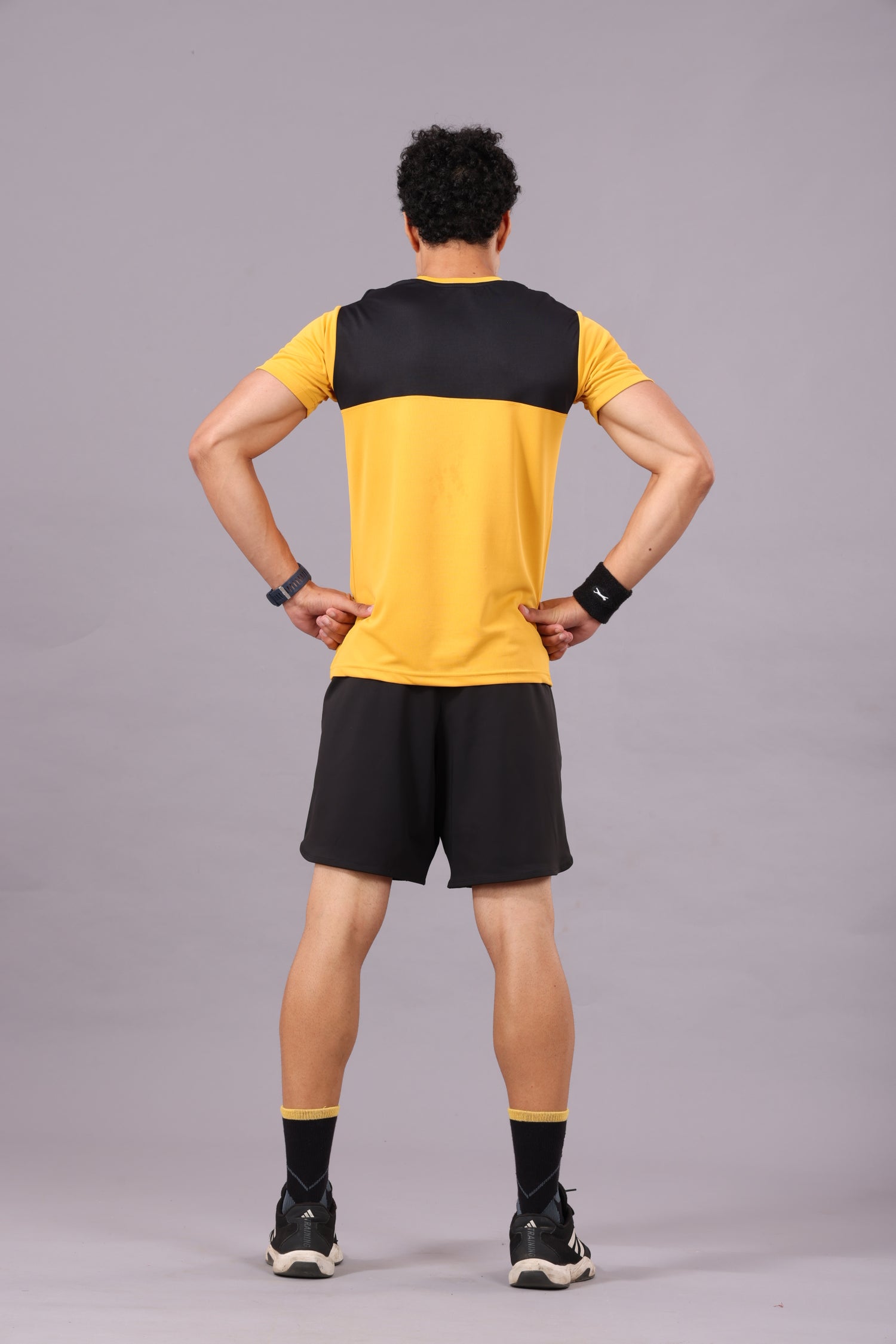 Drizone Dot Knit Round Neck Half Sleeve Panel T-Shirt for Men – Soft & Sporty - Mustard