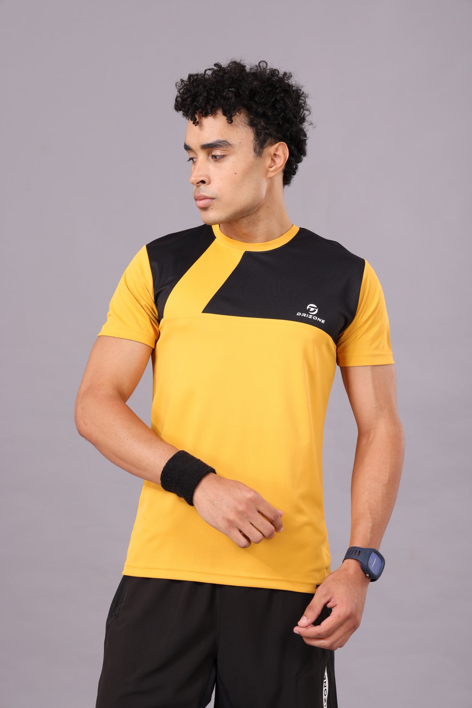 Drizone Dot Knit Round Neck Half Sleeve Panel T-Shirt for Men – Soft & Sporty - Mustard