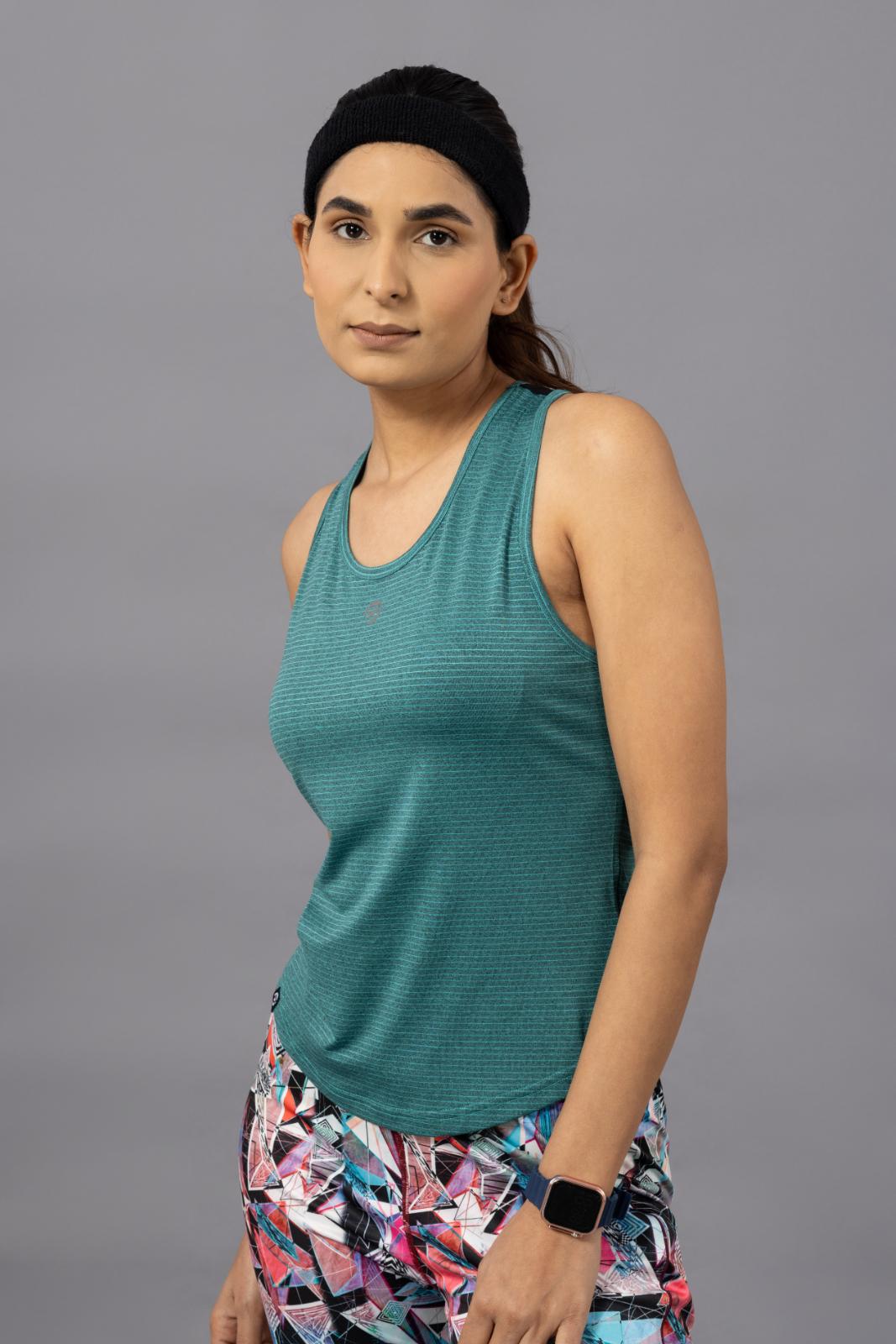 Women's Melange Striped Sleeveless Top – Teal Green