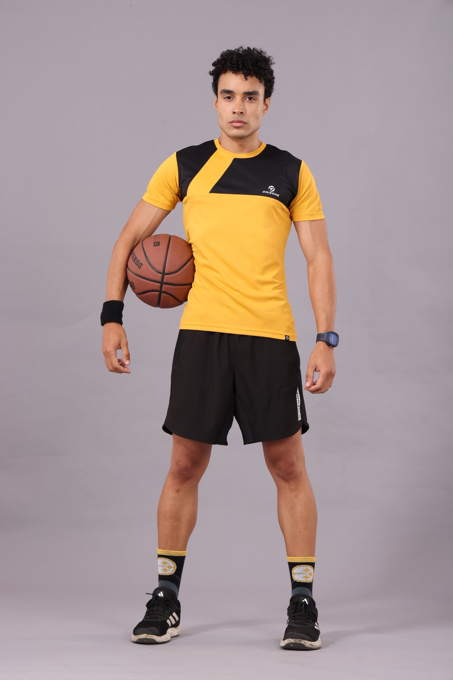 Drizone Dot Knit Round Neck Half Sleeve Panel T-Shirt for Men – Soft & Sporty - Mustard