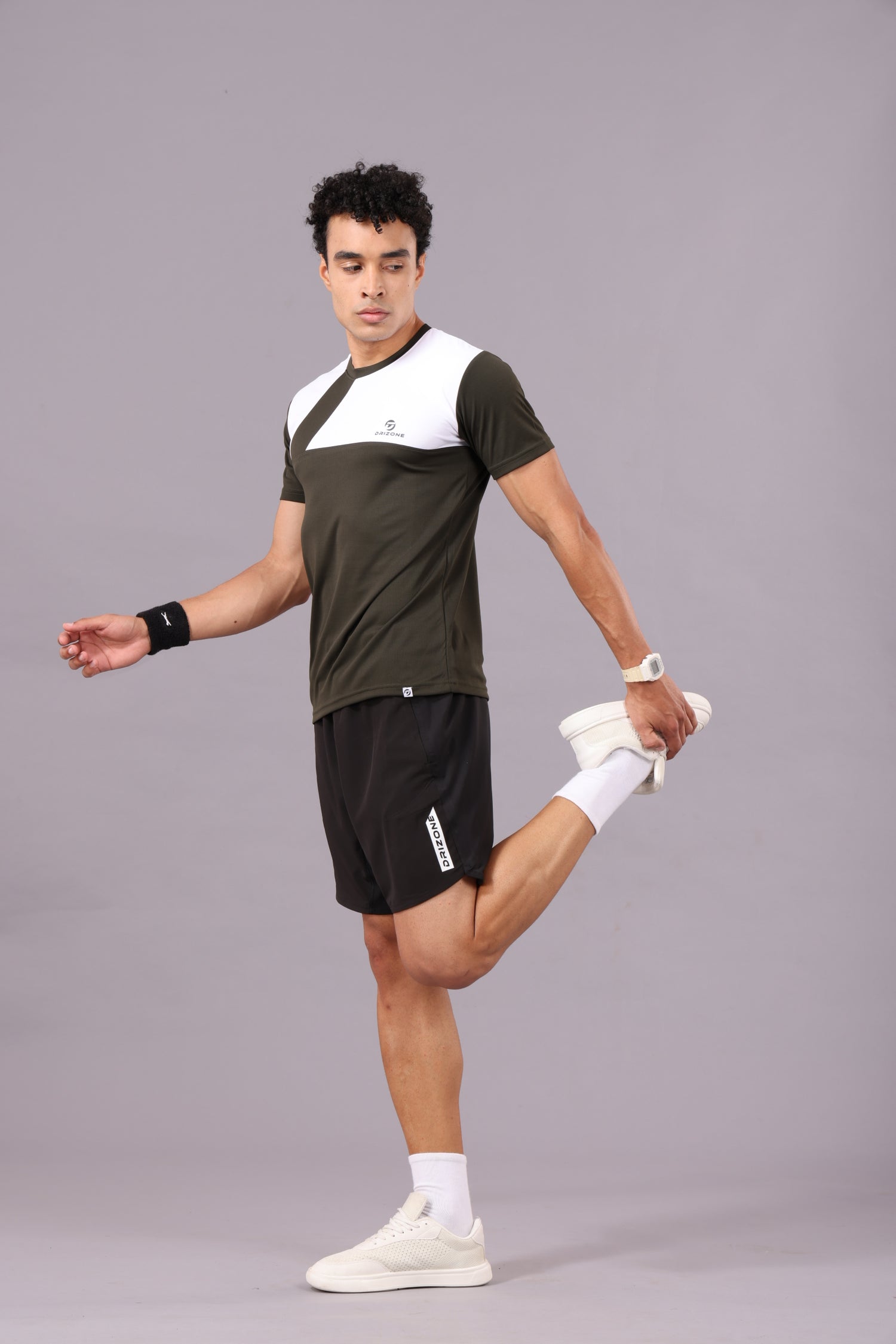 Drizone Dot Knit Round Neck Half Sleeve Panel T-Shirt for Men – Soft & Sporty - Olive