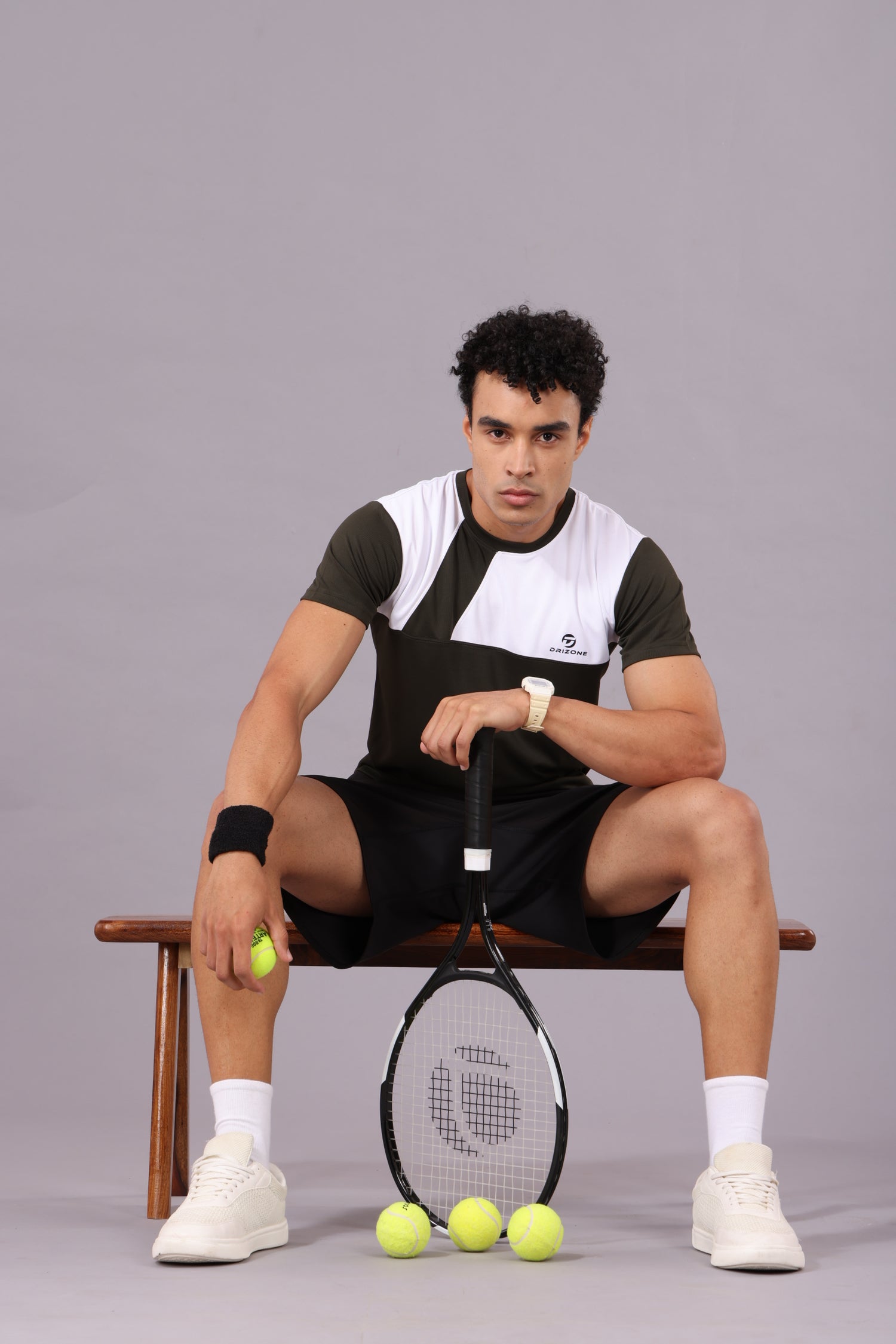 Drizone Dot Knit Round Neck Half Sleeve Panel T-Shirt for Men – Soft & Sporty - Olive