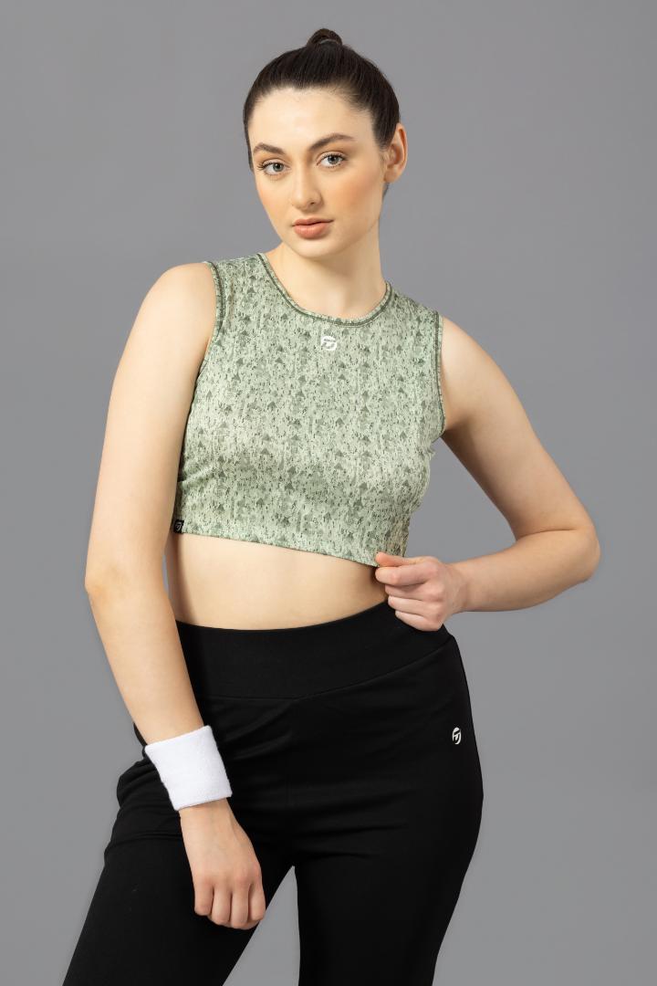 Women's Crop Top – Abstract Printed Polyester - Light green