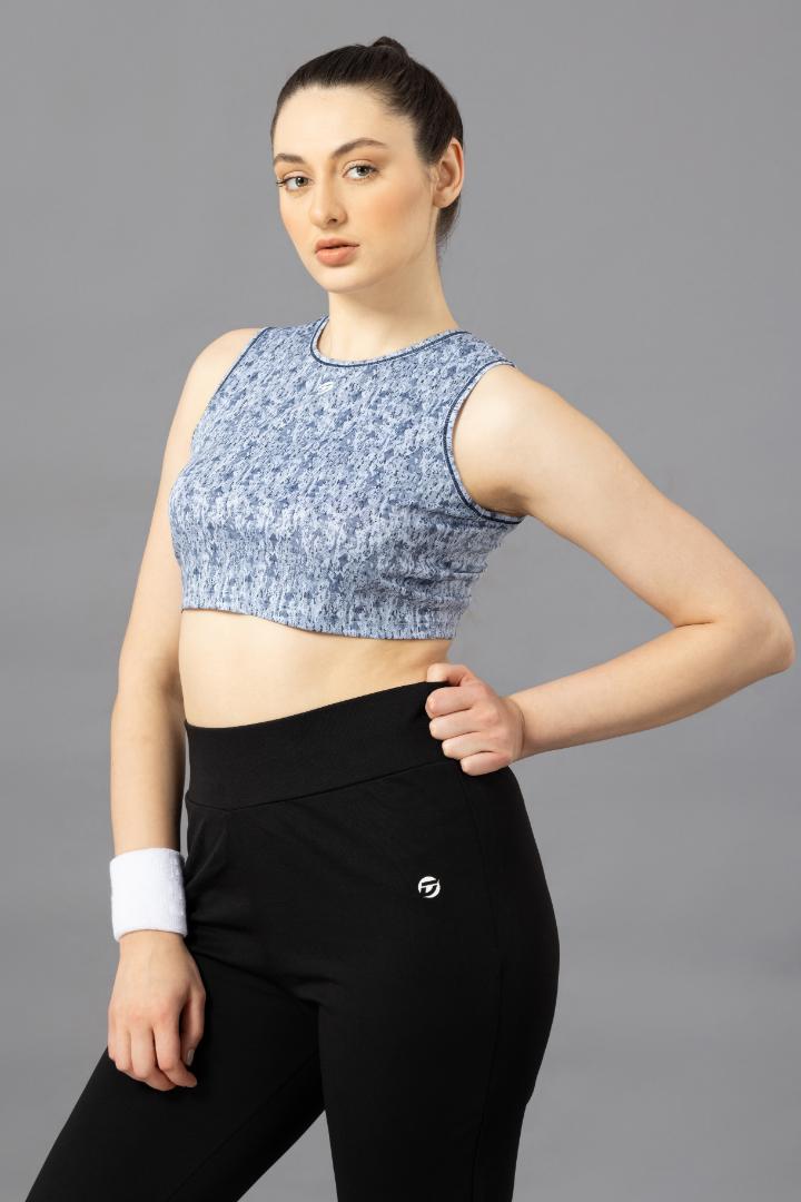 Women's Crop Top – Abstract Printed Polyester - Sky blue