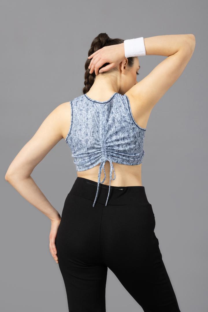 Women's Crop Top – Abstract Printed Polyester - Sky blue