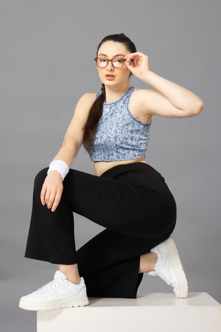 Women's Crop Top – Abstract Printed Polyester - Sky blue