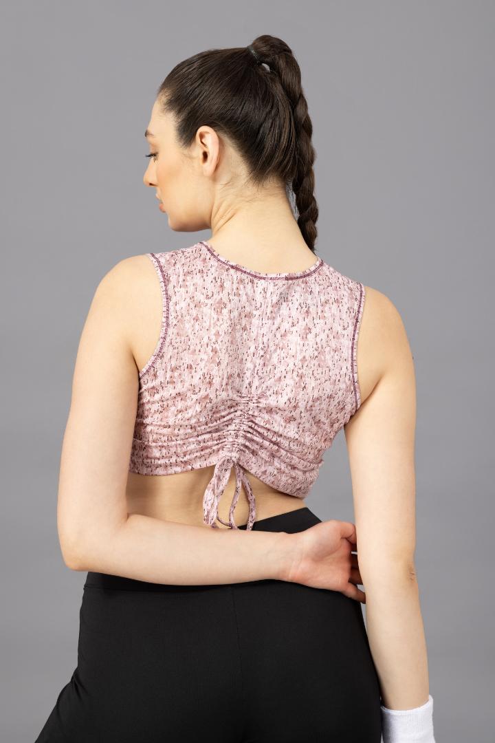 Women's Crop Top – Abstract Printed Polyester - Pink