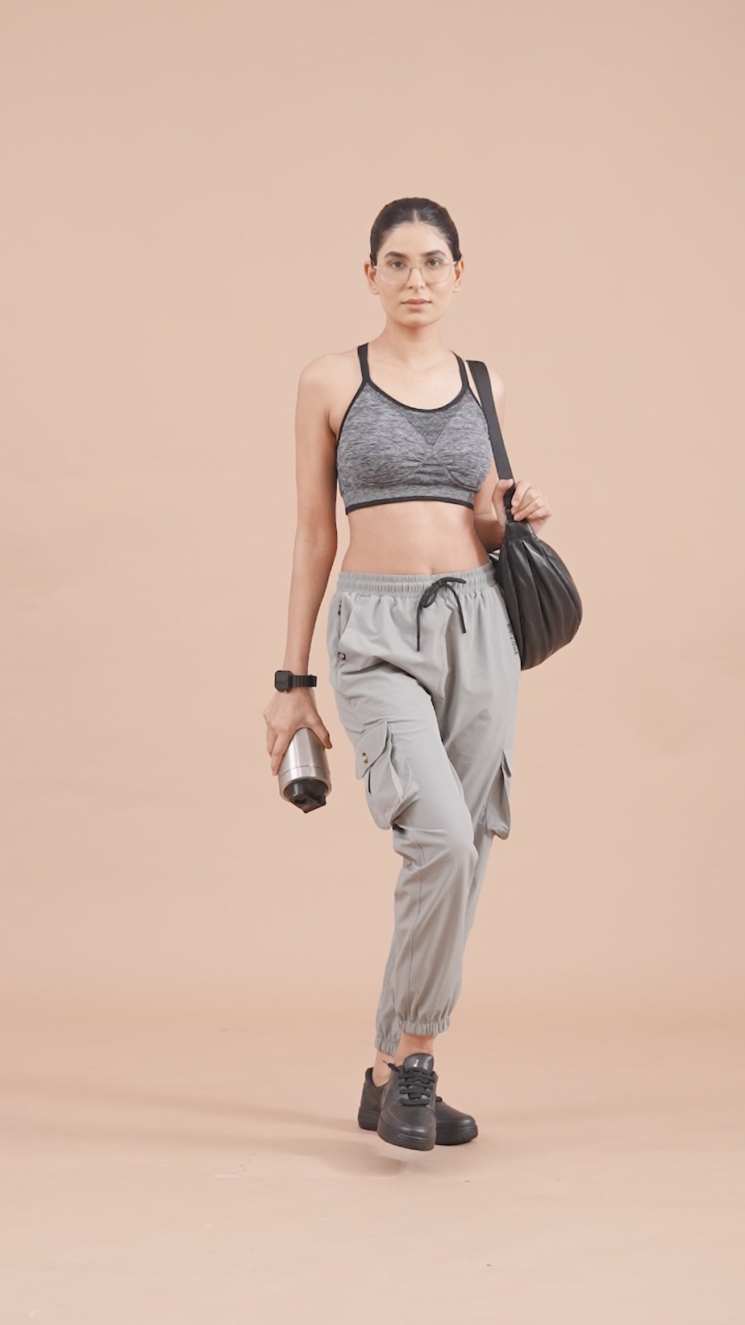 Women's Cargo Jogger – Nylon Terry Stretch Comfort - Light Grey