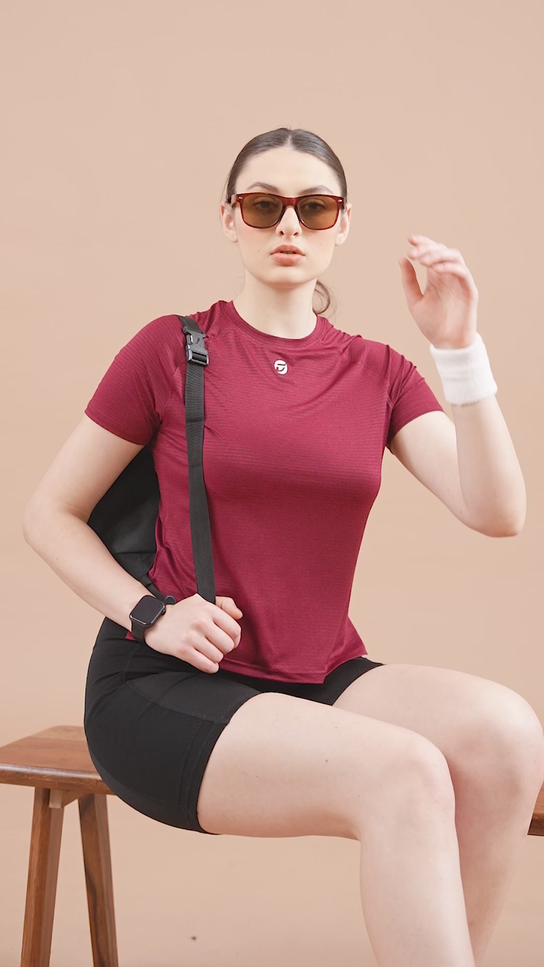 Women's Plain T-shirt – Striped Melange Look - Red