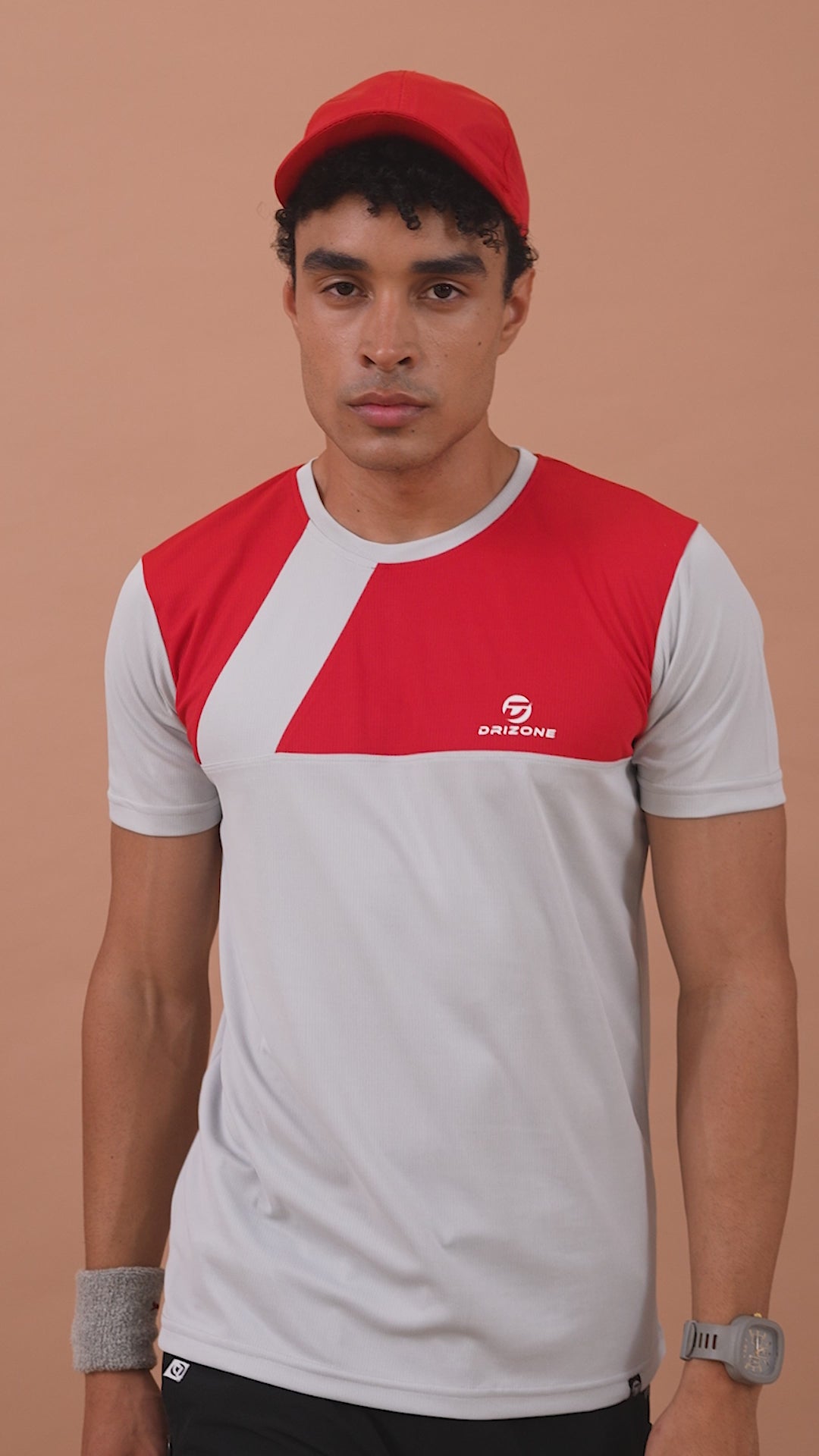 Drizone Dot Knit Round Neck Half Sleeve Panel T-Shirt for Men – Soft & Sporty - Light Grey