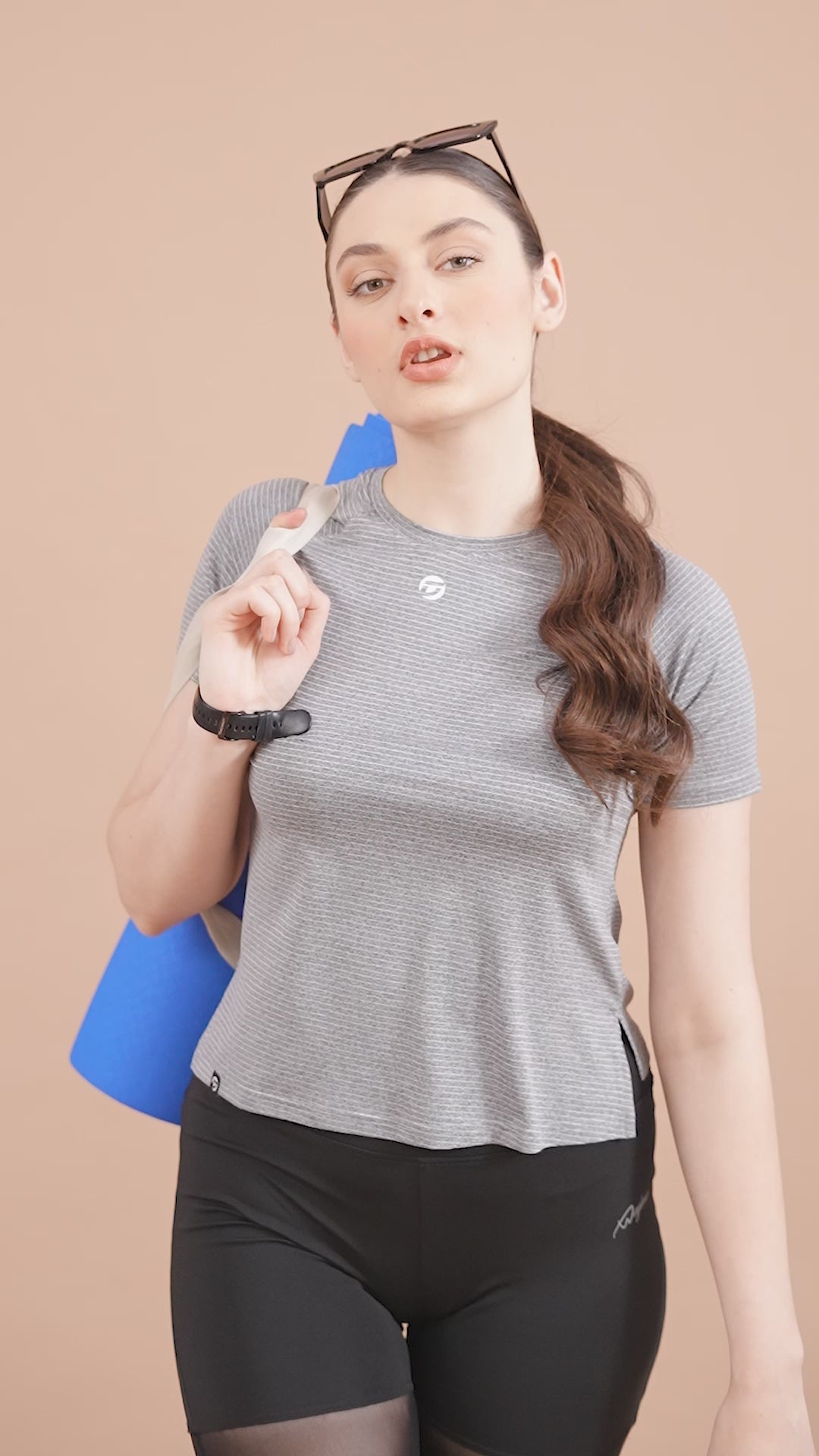 Women's Plain T-shirt – Striped Melange Look - Light Grey