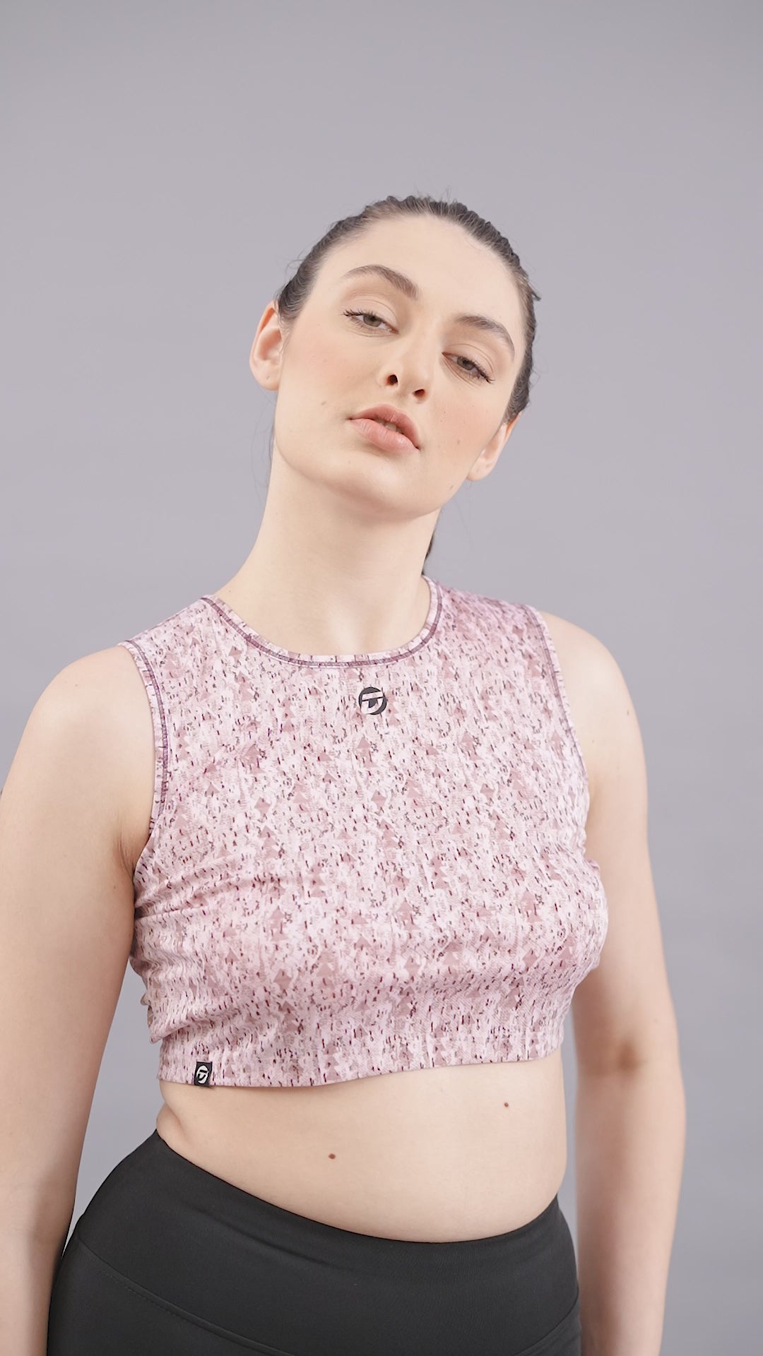 Women's Crop Top – Abstract Printed Polyester - Pink